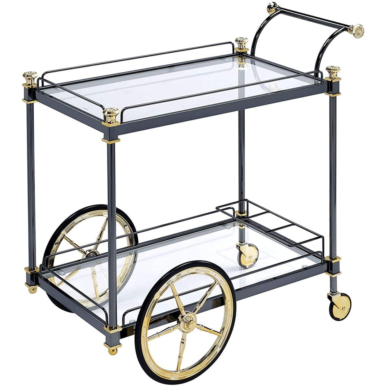 Picture of ACME 98370 Cyrus Serving Cart - Black&#44; Gold & Clear Glass - 31 x 31 x 20 in.