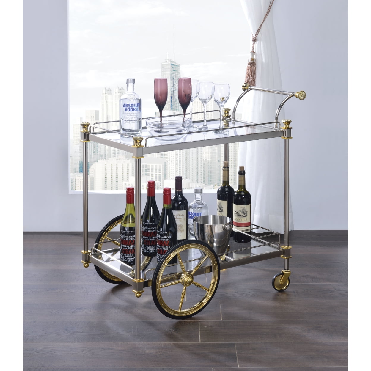 Picture of ACME 98372 Cyrus Serving Cart - Silver&#44; Gold & Clear Glass - 31 x 31 x 20 in.
