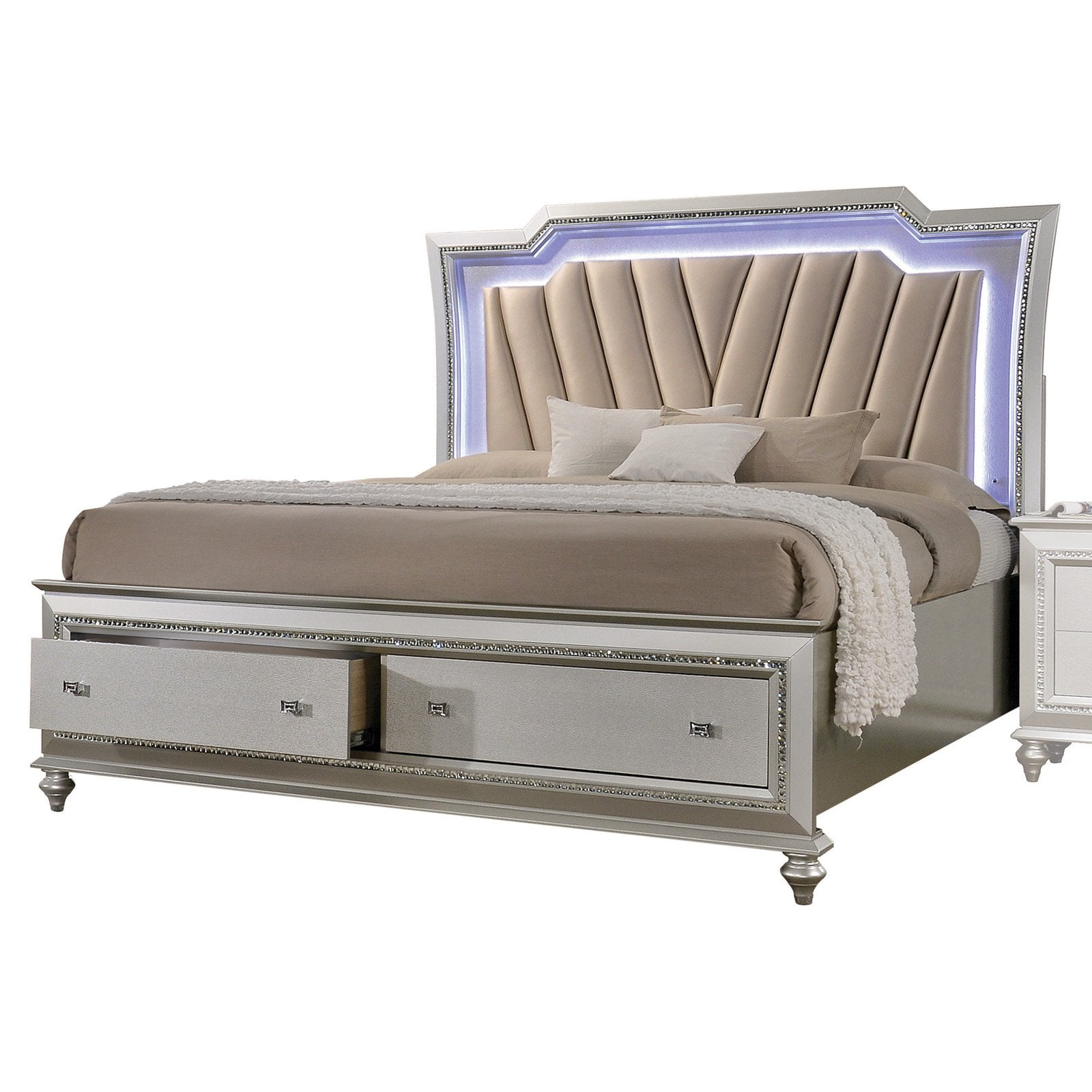 27230Q 4 Piece Kaitlyn Queen Size Bed - PU & Champagne -  Acme