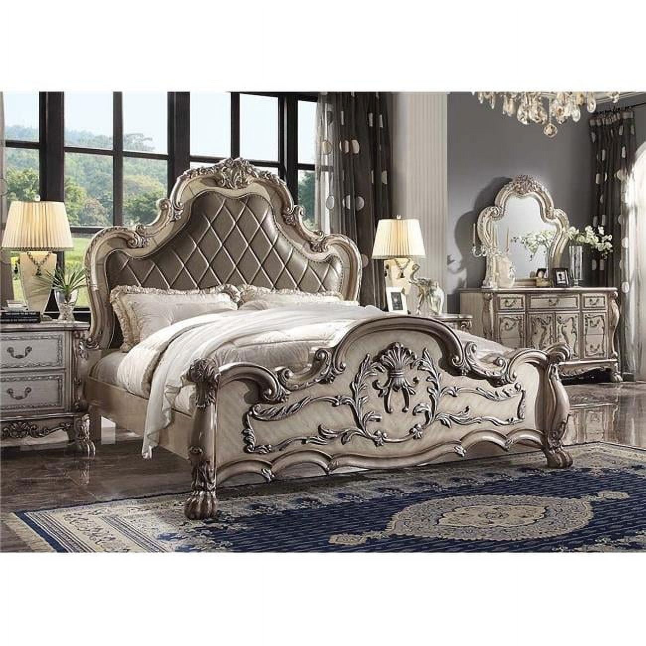 Picture of Acme Furniture 28167EK Dresden Eastern King Size Bed&#44; Vintage Bone White & PU