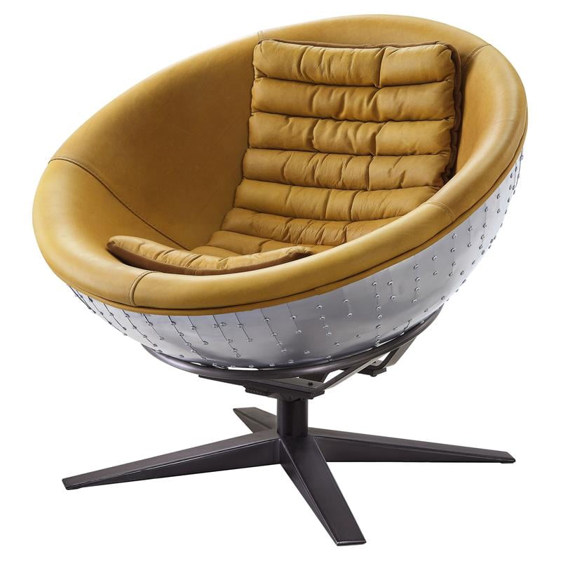 Picture of ACME Furniture 59664 Brancaster Accent Chair&#44; Turmeric Top Grain Leather & Aluminum