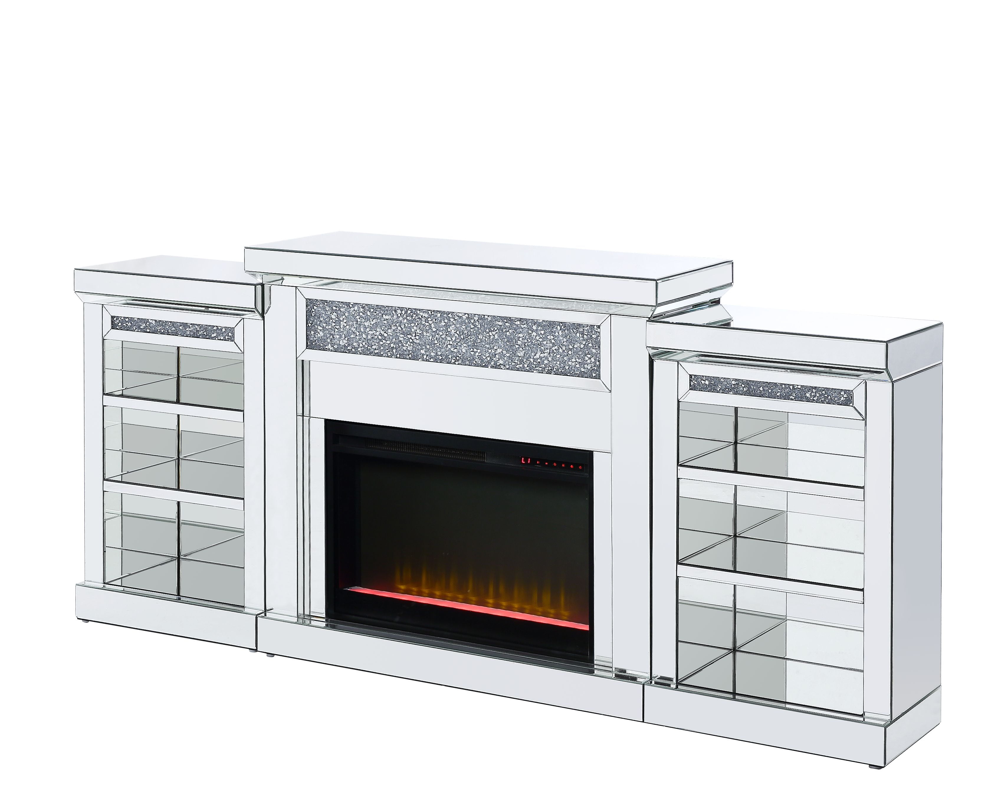 Picture of Acme Furniture 90655 Noralie Side Pier&#44; Mirrored & Faux Diamonds Fireplace