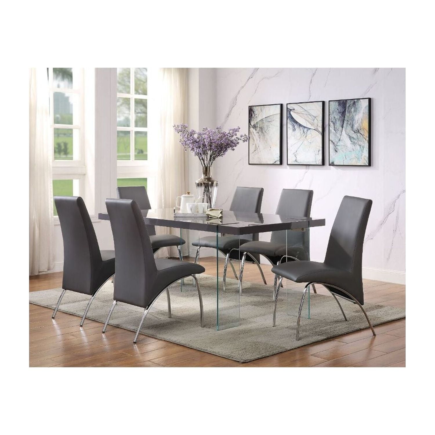 Picture of ACME Furniture 72190 Noland Dining Table&#44; Gray - High Gloss & Clear Glass - 30 x 38 x 66 in.