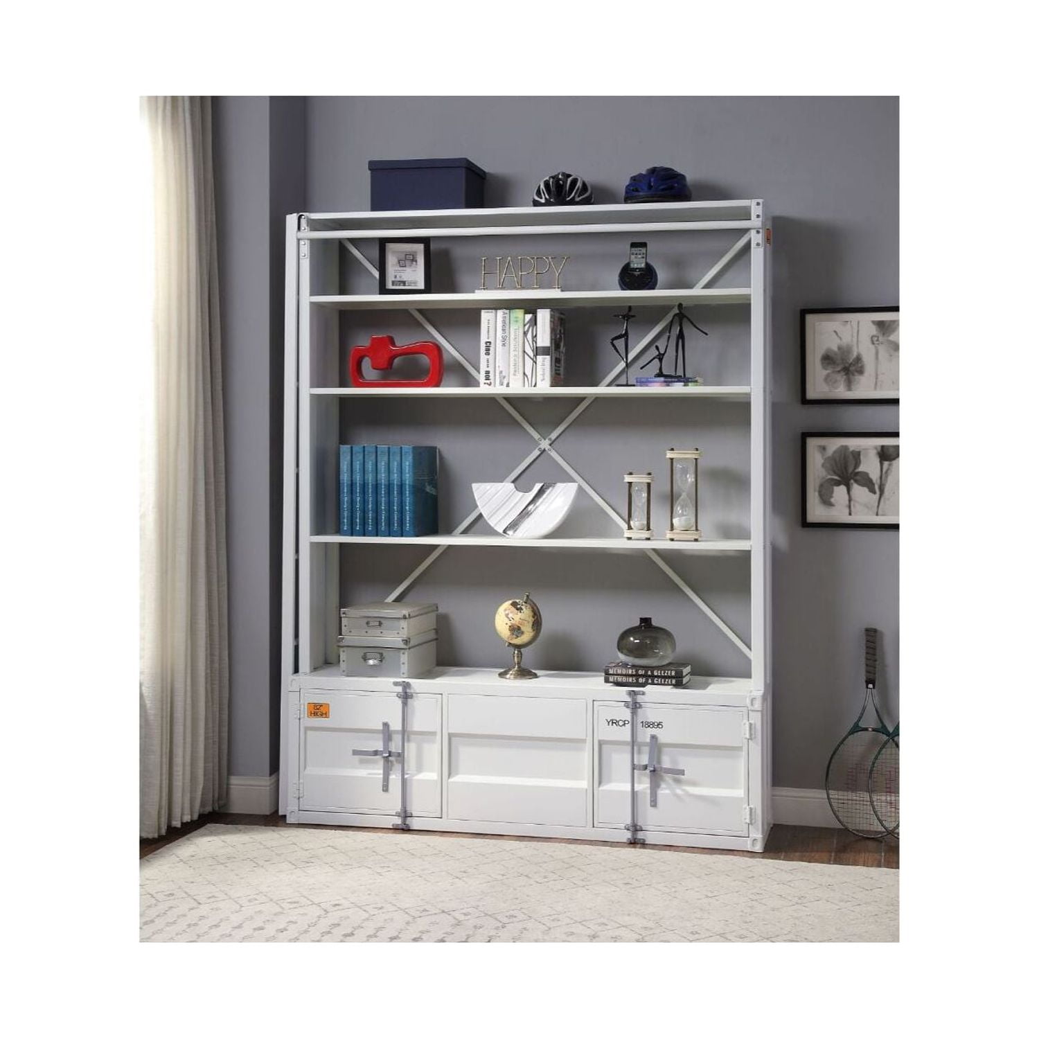 Picture of ACME Furniture 39882 66 x 29 x 83 in. Cargo Bookshelf & Ladder&#44; White