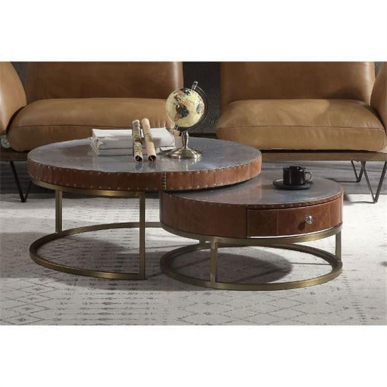 Picture of ACME Furniture 84885 Tamas Coffee Table with Aluminum & Cocoa Top Grain Leather&#44; Large