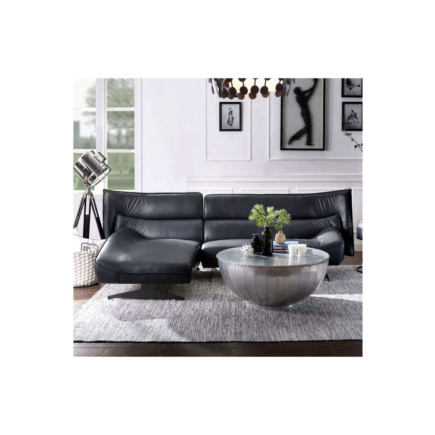 Picture of ACME 55060 Maeko Sectional Sofa&#44; Dark Gray Top Grain Leather
