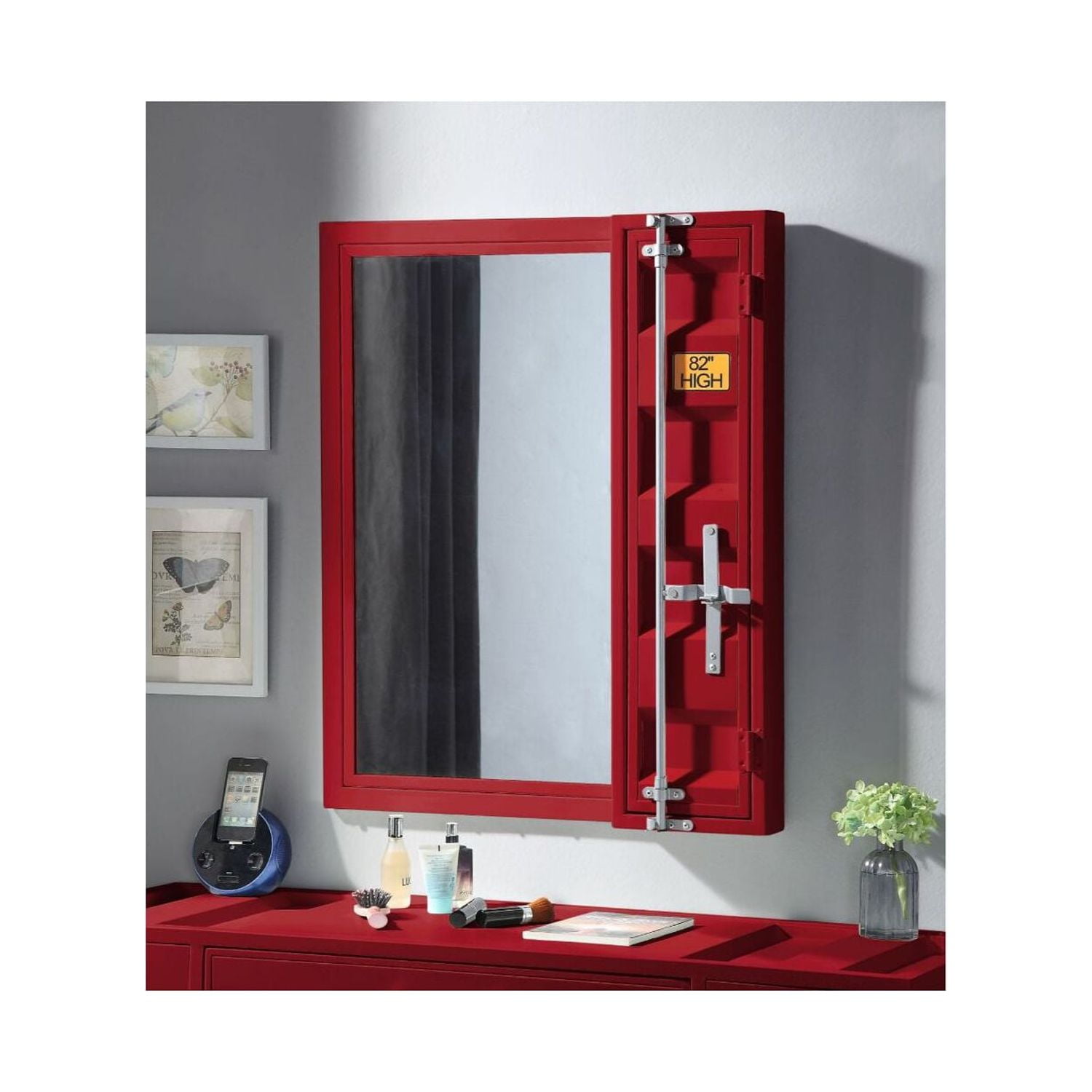 Picture of ACME Furniture 35952 Cargo Vanity Mirror&#44; Red & Silver - 32 x 4 27 in.
