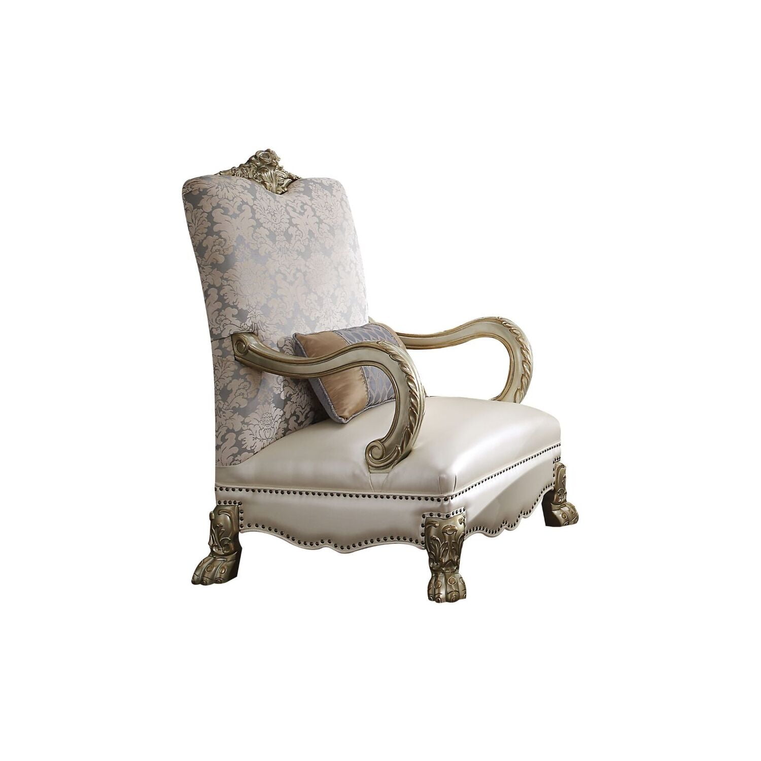 Picture of ACME Furniture 54877 34 x 33 x 48 in. Dresden II Accent Chair with 1 Pillow&#44; Bone PU Fabric & Gold Patina
