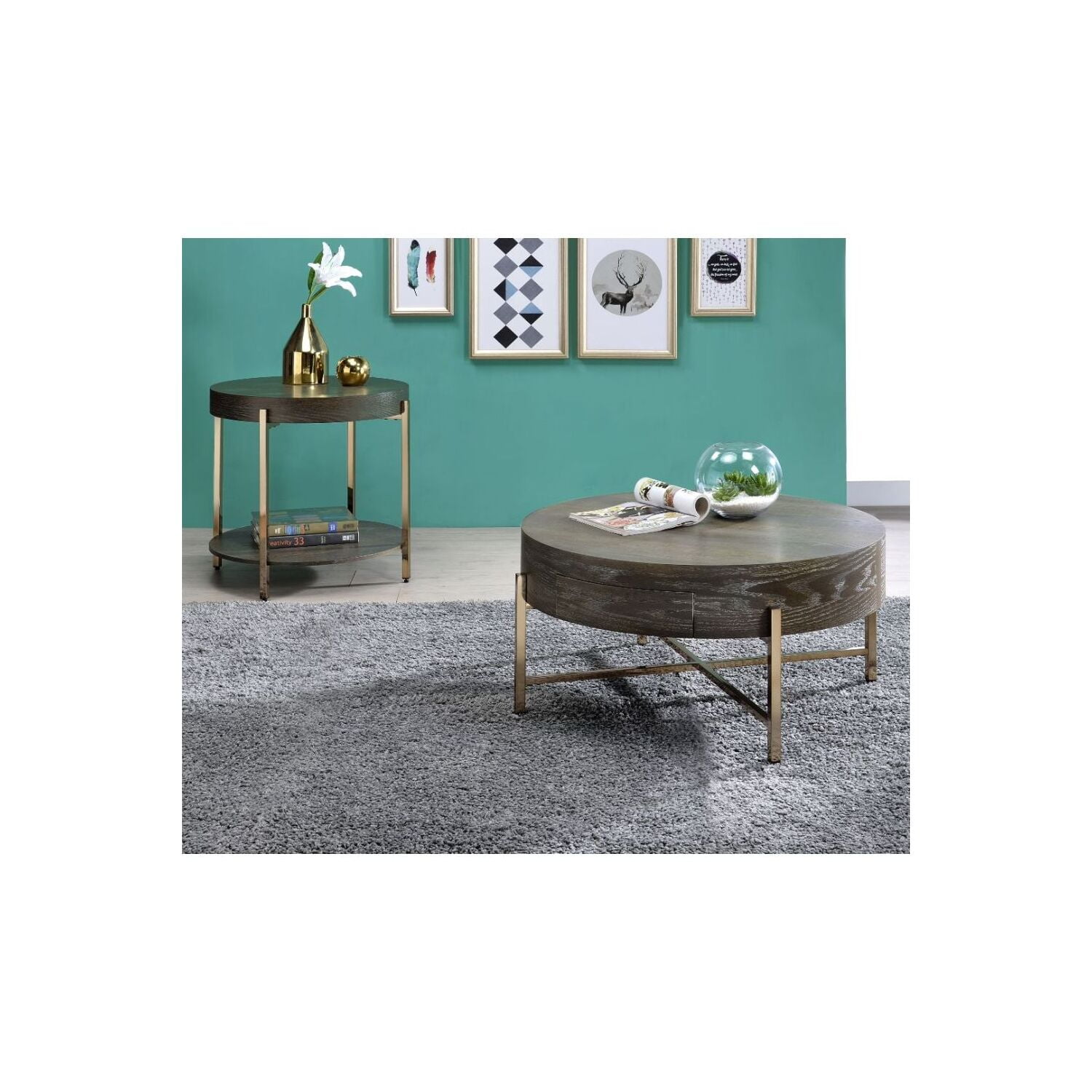 Picture of Acme Furniture 82955 Weyton Coffee Table&#44; Dark Oak & Champagne