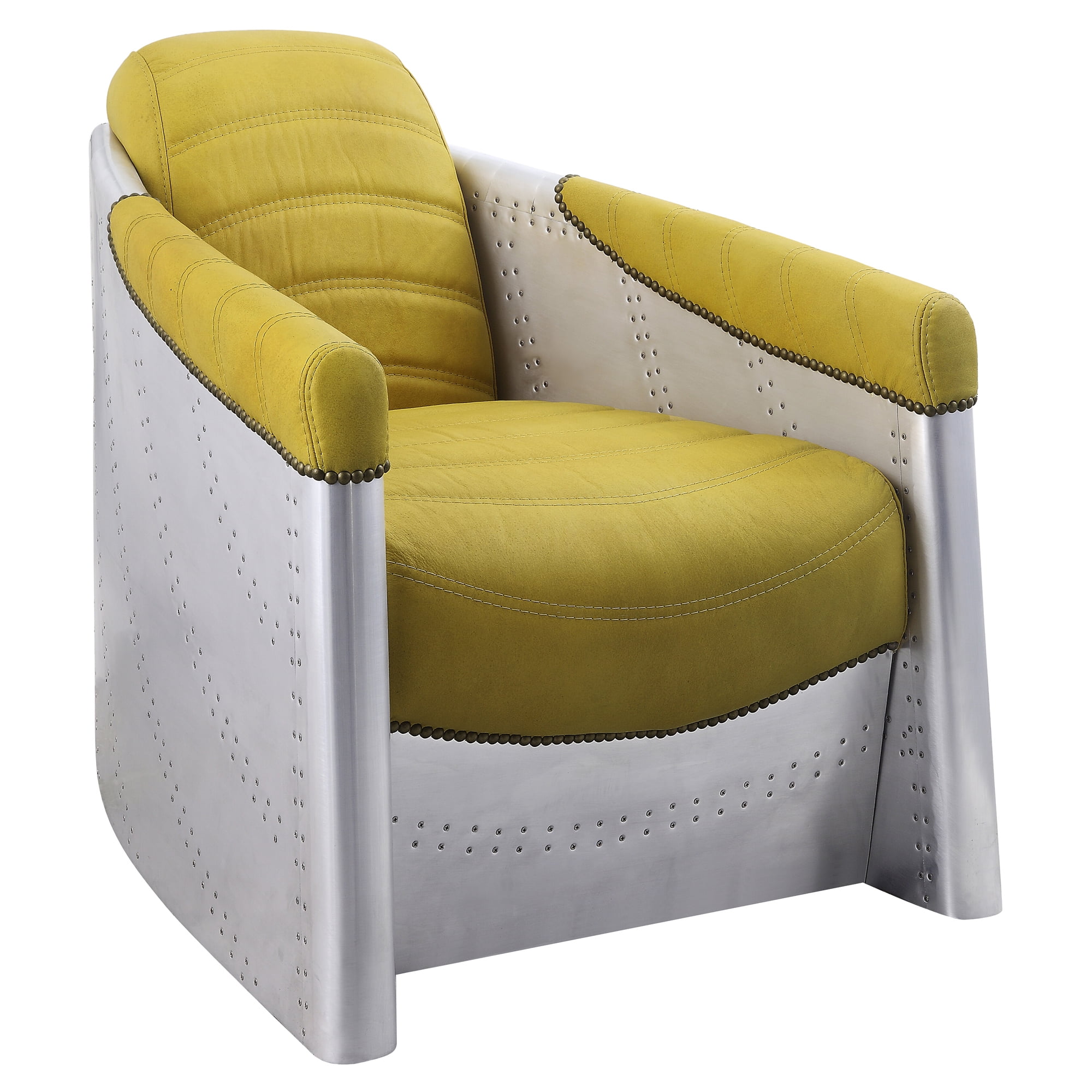 Picture of ACME Furniture 59624 28 x 39 x 29 in. Brancaster Accent Chair&#44; Yellow Top Grain Leather & Aluminum