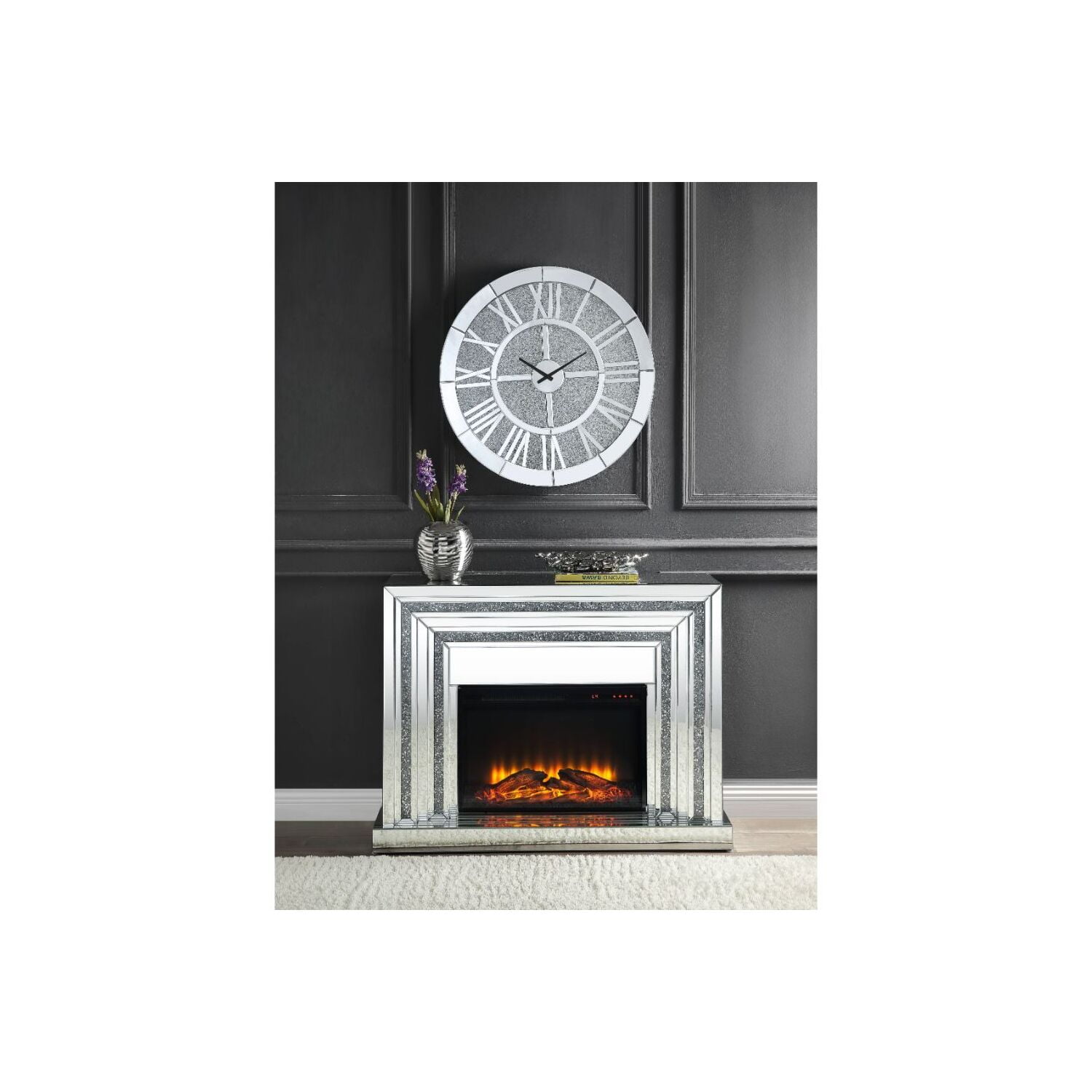 Picture of ACME Furniture 90523 35 x 15 x 48 in. Noralie Fireplace&#44; Mirrored & Faux Diamonds