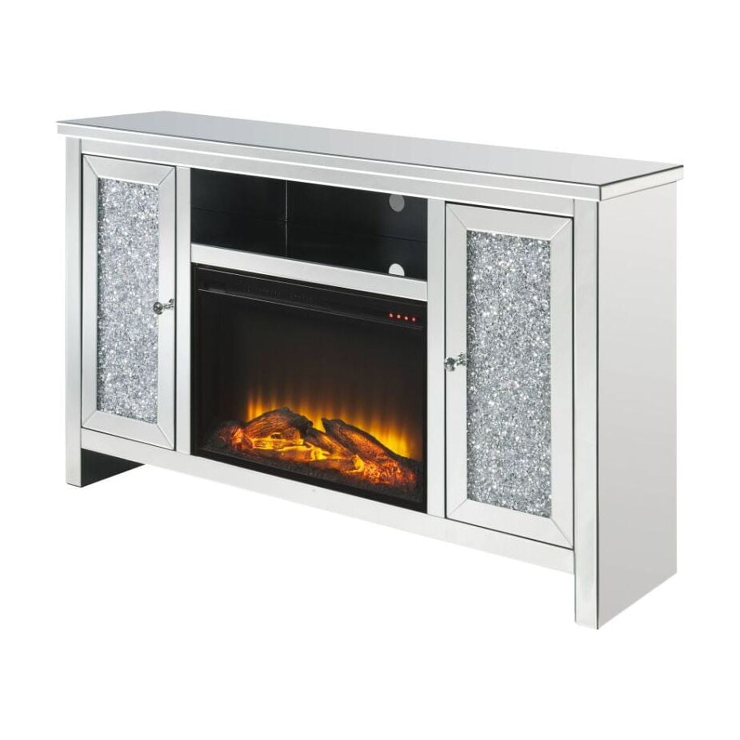 Picture of ACME Furniture 91775 Noralie Rectangle TV Stand with LED Fireplace&#44; Mirrored & Faux Diamonds
