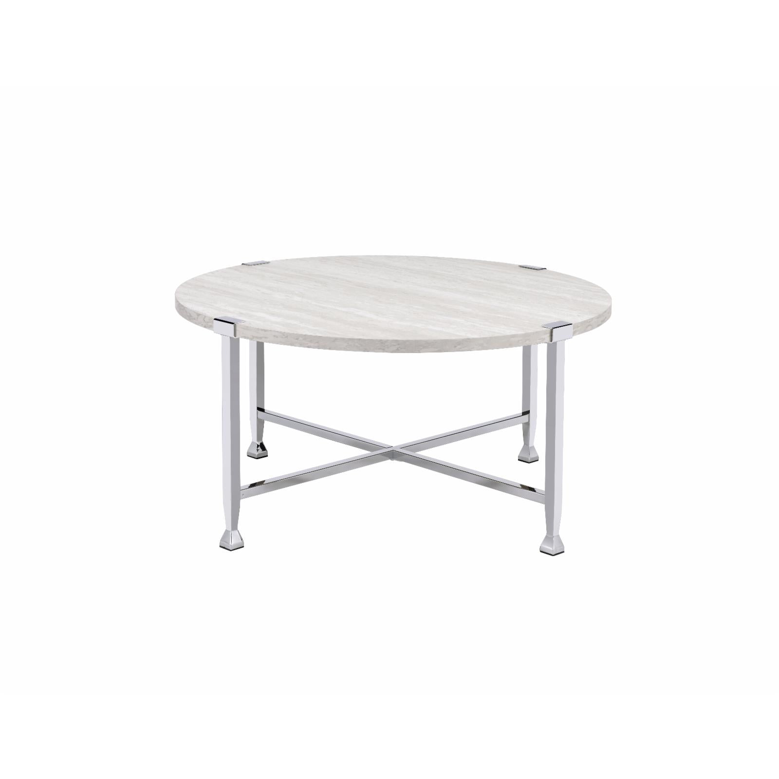 Picture of ACME Furniture 83210 36 in. dia. x 18 in. Brecon Coffee Table&#44; White Oak &Chrome