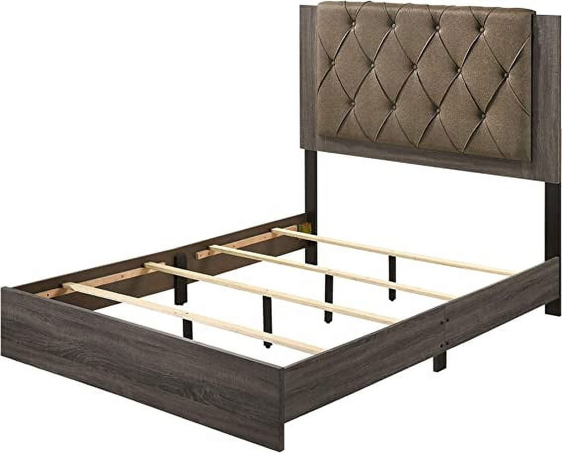 Picture of ACME Furniture 27677EK 87 x 79 x 53 in. Avantika Eastern Bed&#44; Fabric & Rustic Gray Oak - King Size