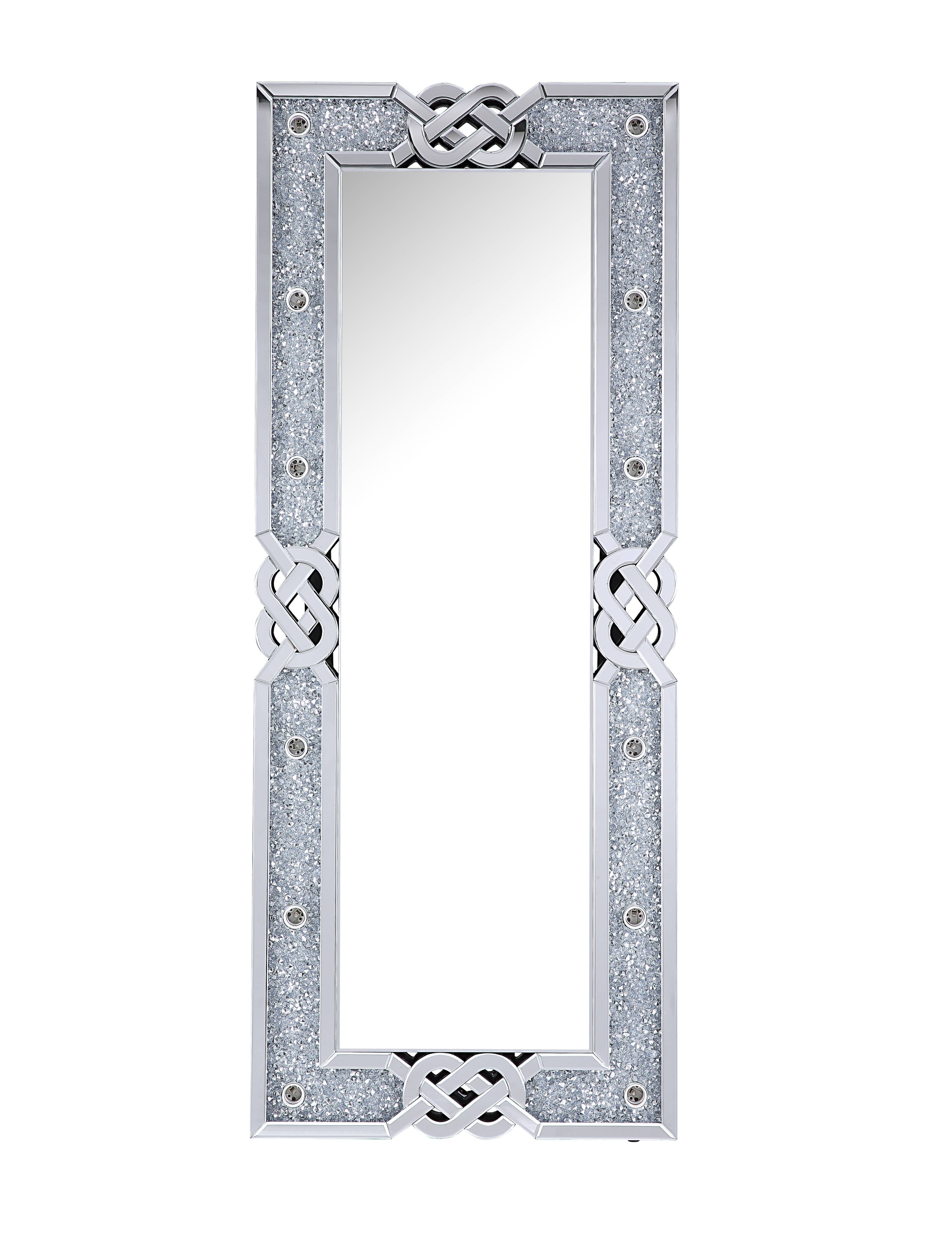 Picture of ACME Furniture 97758 Mirrored & Faux Diamonds Floor Accent Rectangular Mirror&#44; Silver - 63 x 4 x 26 in.