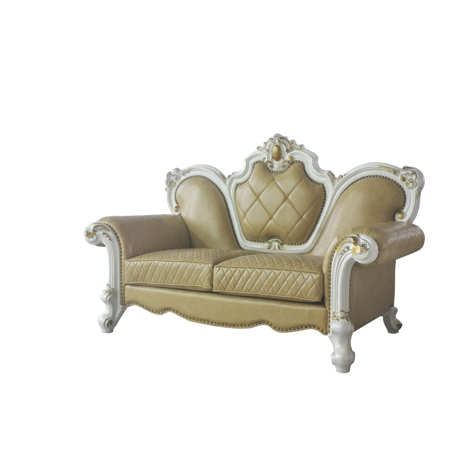 Picture of ACME Furniture 58211 Loveseat with 3 Pillows&#44; Antique Pearl & Butterscotch PU - 49 x 39 x 71 in.