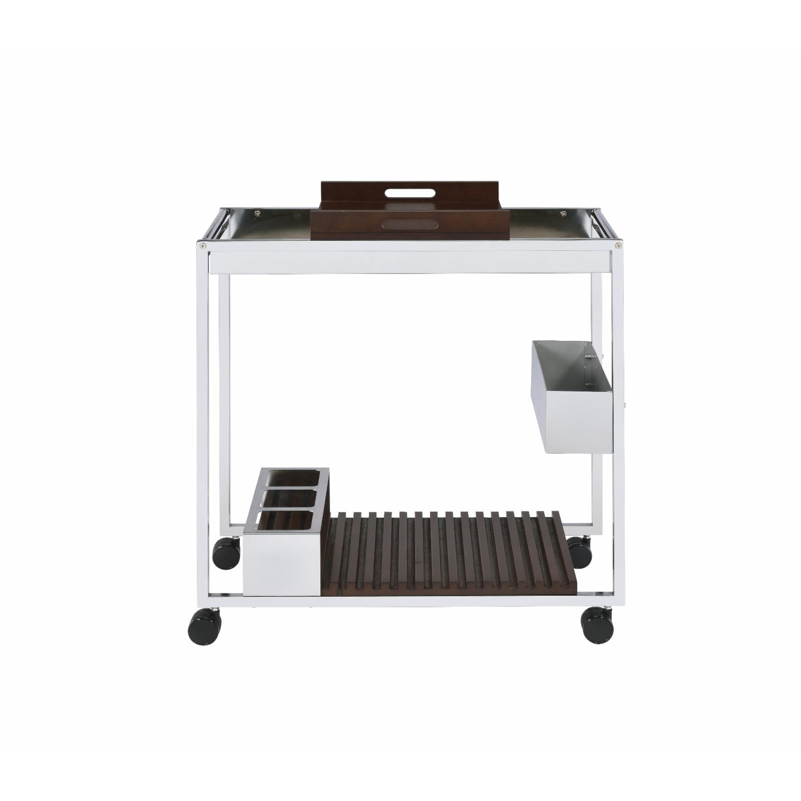 Picture of ACME Furniture 98420 Chrome Serving Cart&#44; White & Brown - 31 x 16 x 30 in.