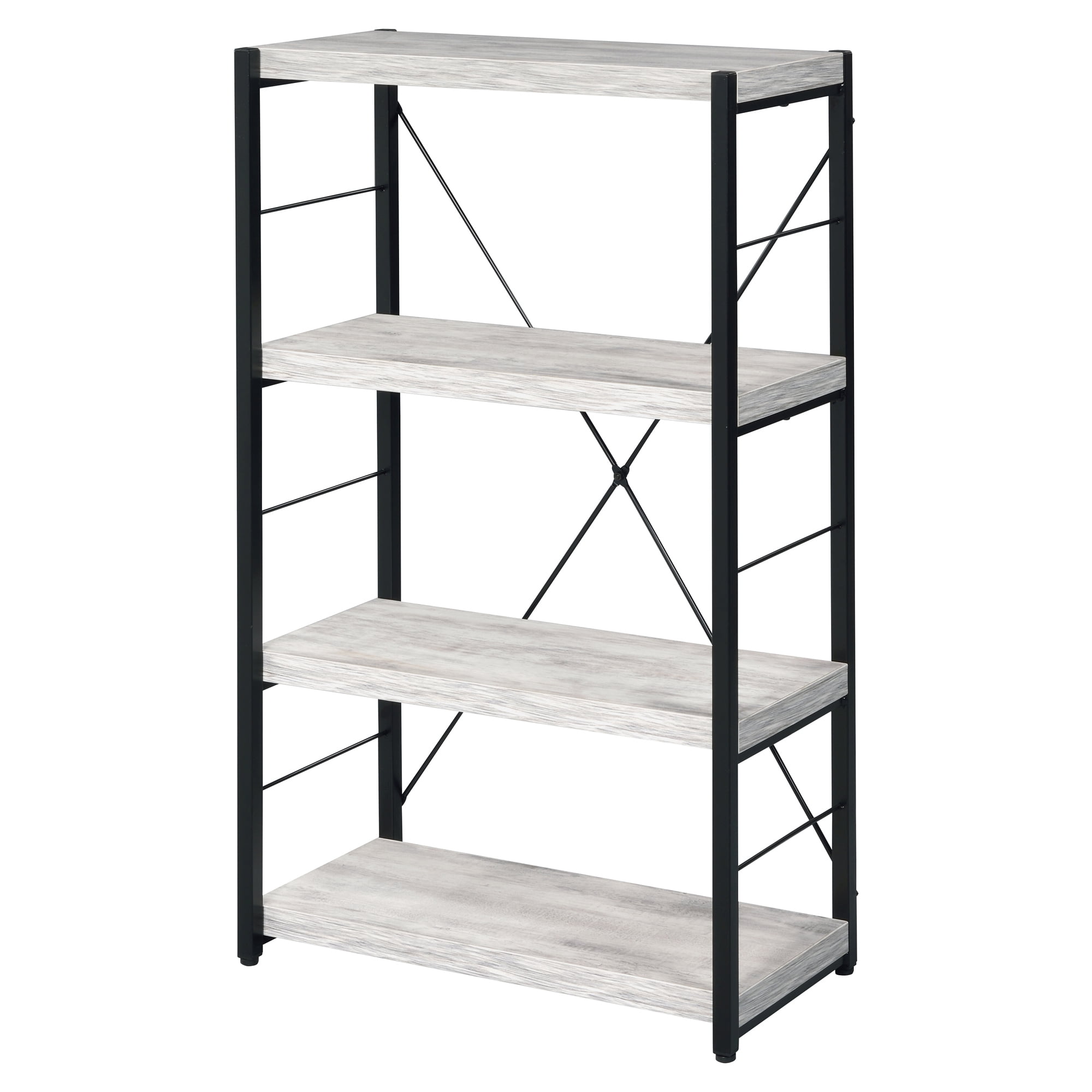 24 x 11 x 43 in. Jurgen Bookshelf, Antique White & Black - Acme Furniture 92917