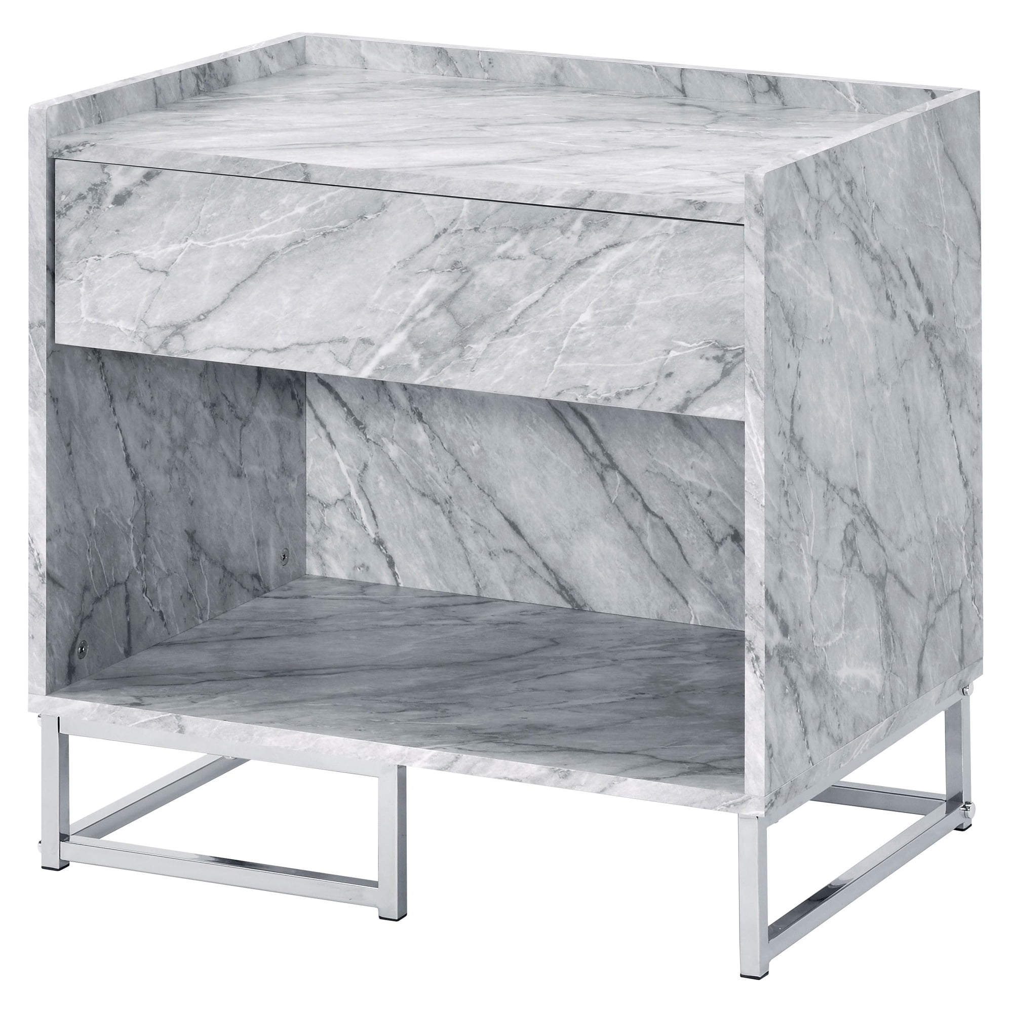 Picture of Acme Furniture 97865 25 x 16 x 24 in. Azrael Single Drawer Accent Table&#44; White Printed Faux Marble & Chrome