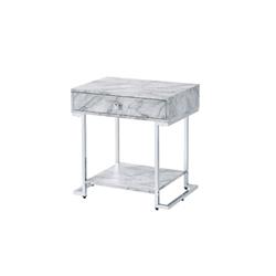 Picture of Acme Furniture 97868 24 x 15 x 22 in. Wither Single Drawer Rectangle Accent Table&#44; White Printed Faux Marble & Chrome