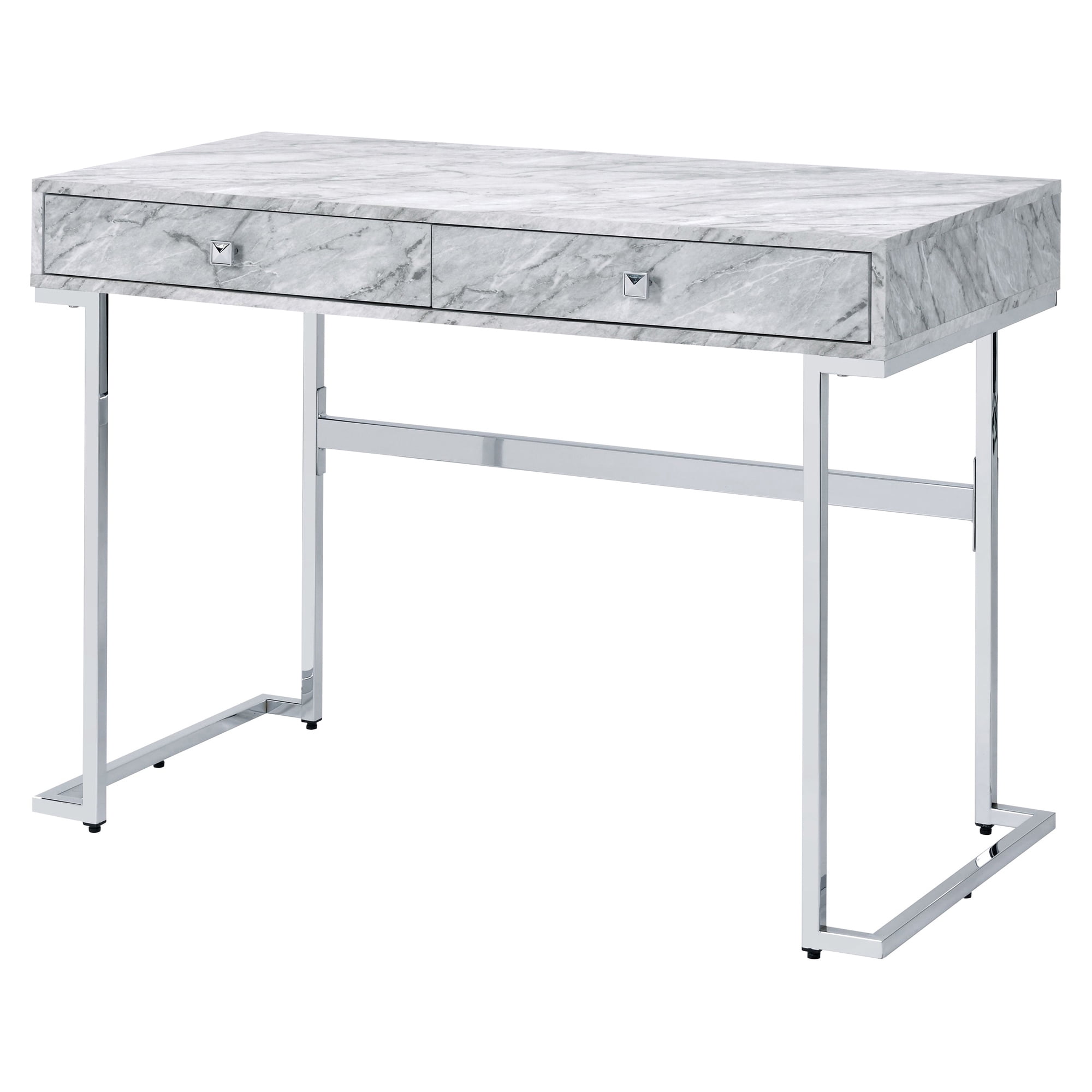 Picture of Acme Furniture 92615 31 x 19 x 42 in. Tigress 2 Drawer Rectangle Writing Desk&#44; White Printed Faux Marble & Chrome