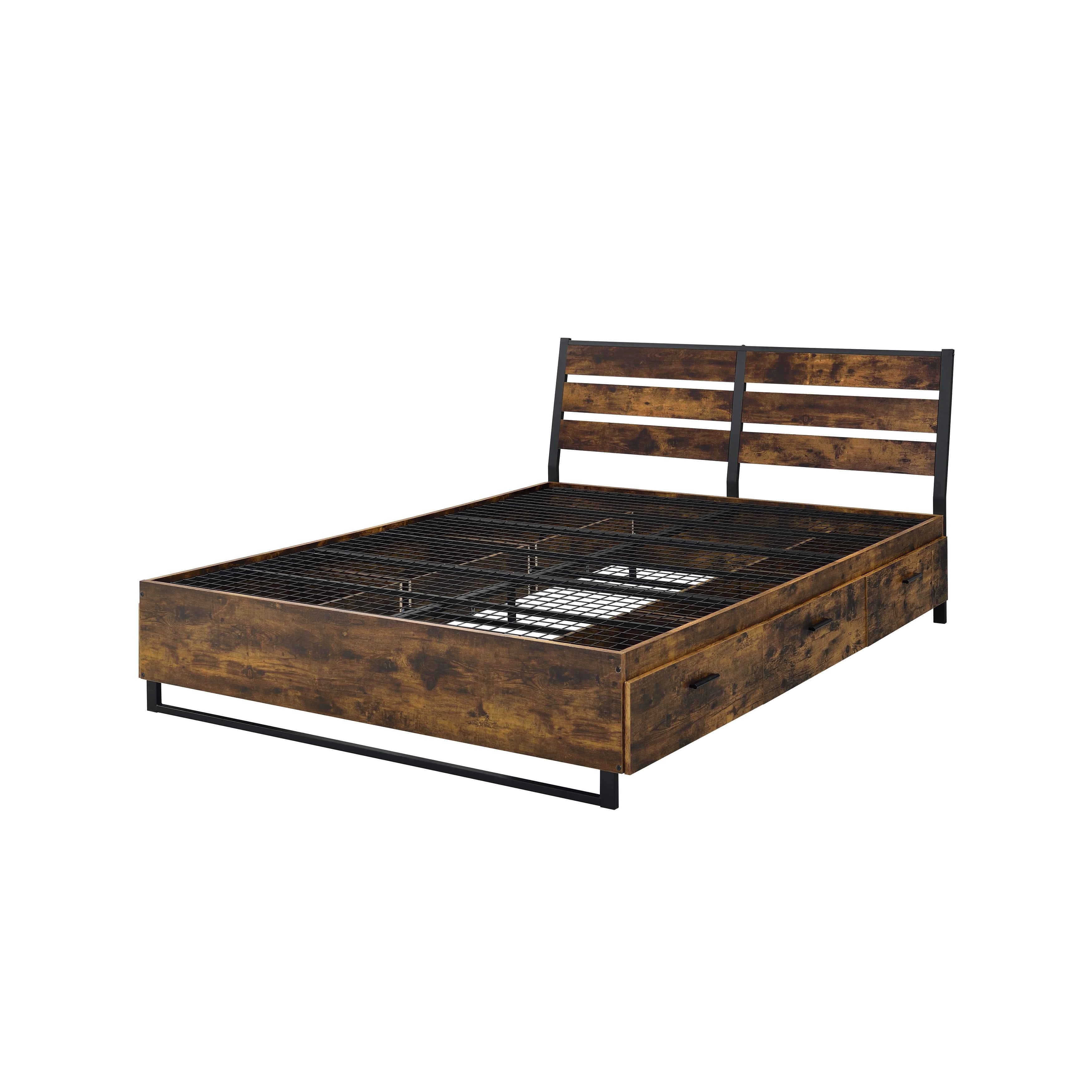Picture of Acme Furniture 24260Q 38 x 62 x 83 in. Juvanth Bed&#44; Rustic Oak & Black - Queen Size