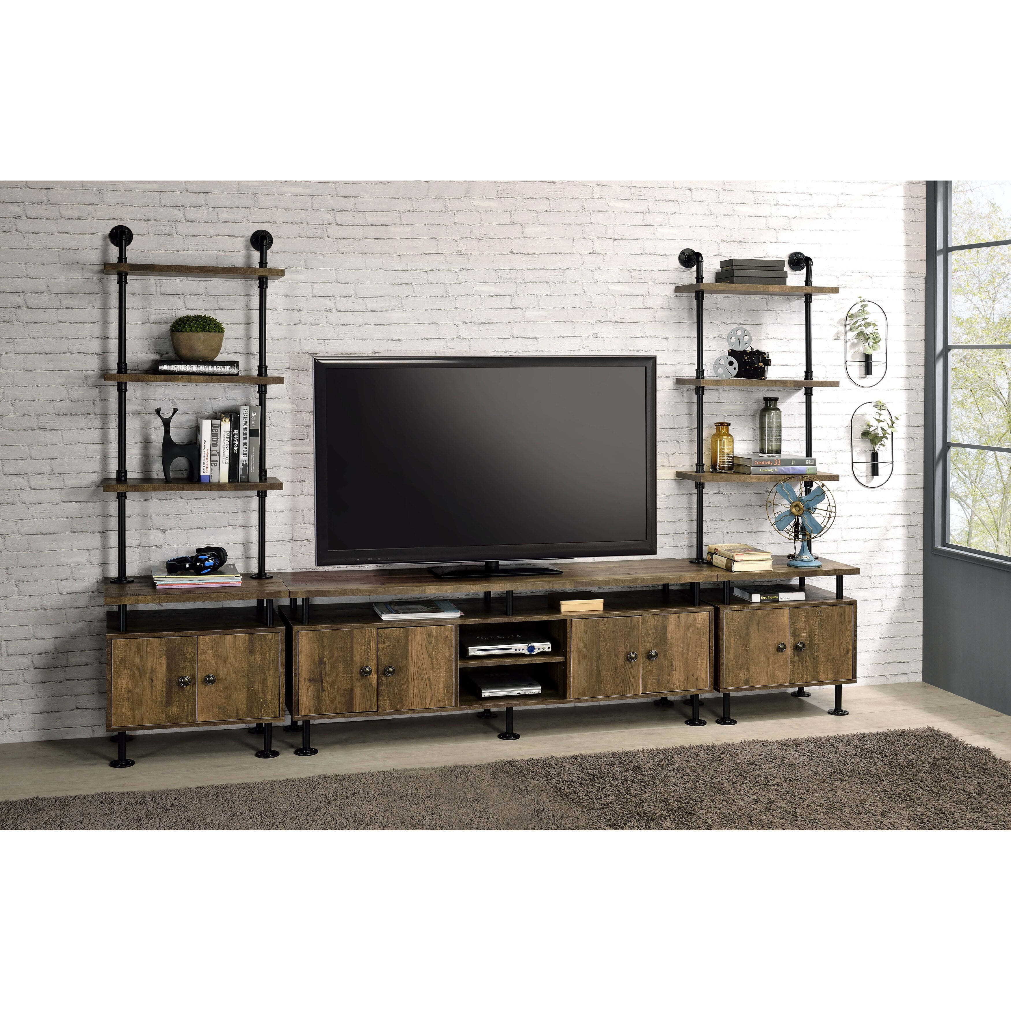 Picture of ACME Furniture LV00142 Ensata II TV Stand&#44; Rustic Oak & Black Finish