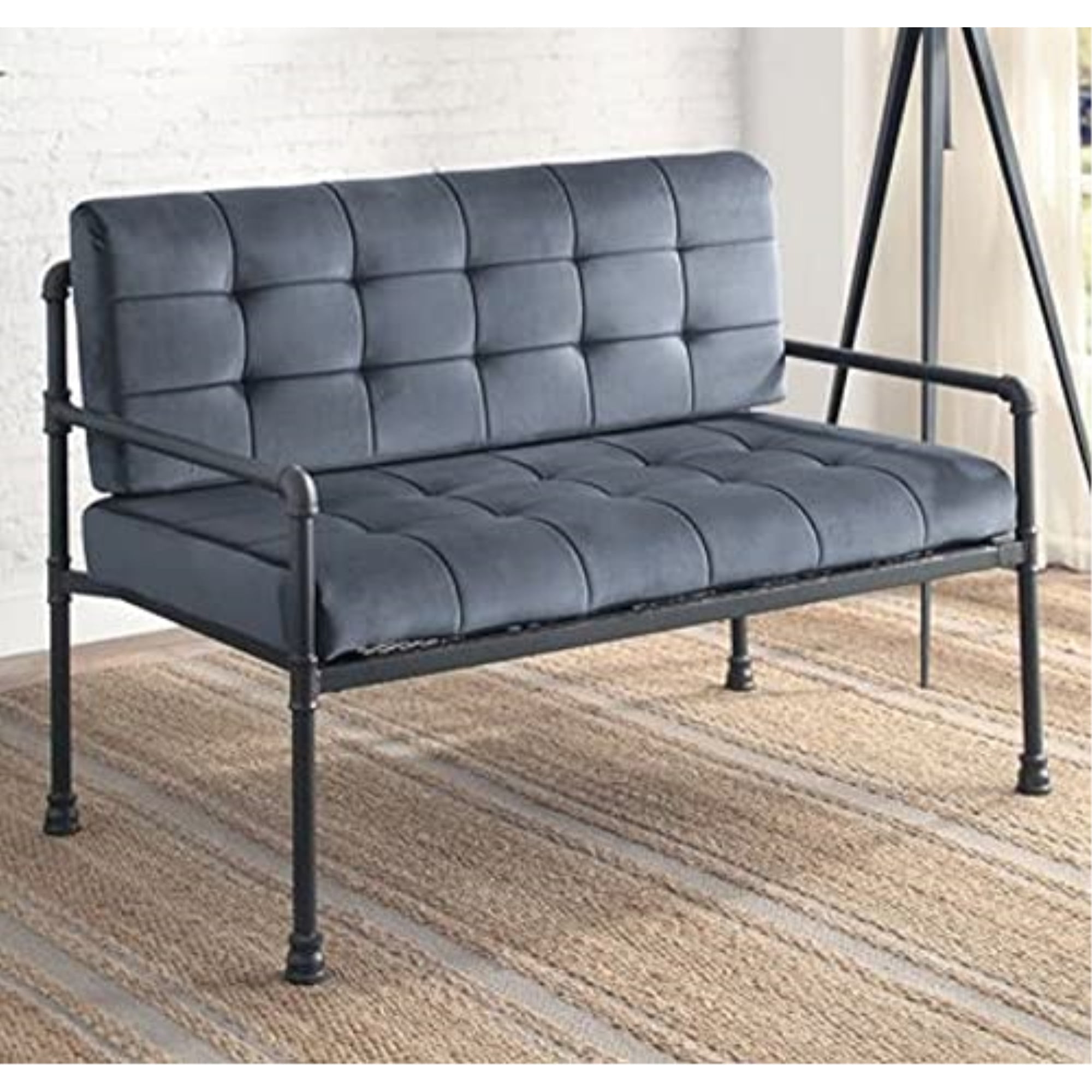 Picture of Acme Furniture LV00426 35 x 29 x 51 in. Brantley Metal Loveseat&#44; Gray Velvet & Sandy Gray