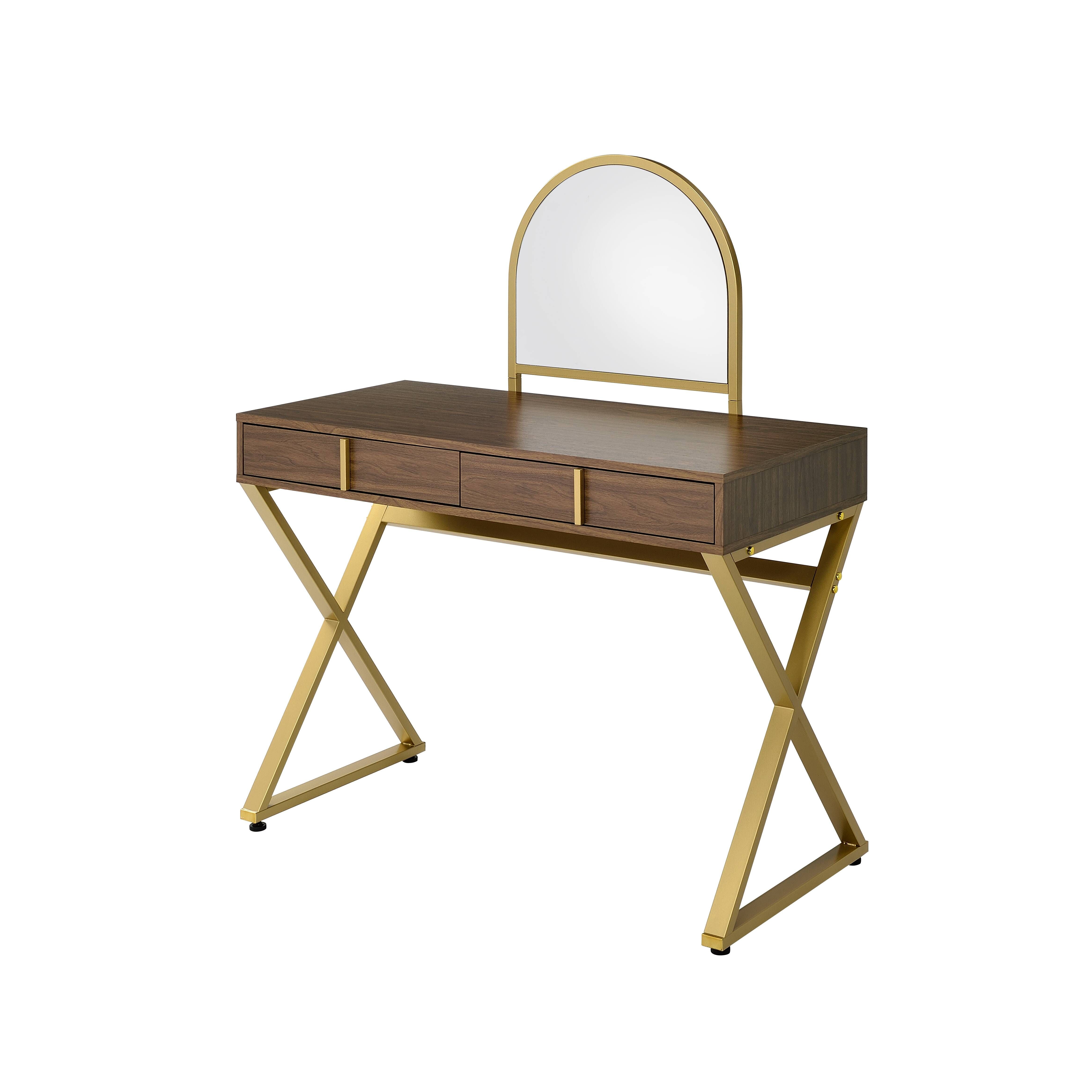 Picture of ACME Furniture AC00665 42 x 19 x 50 in. Bedroom Coleen Vanity Desk&#44; Walnut & Gold