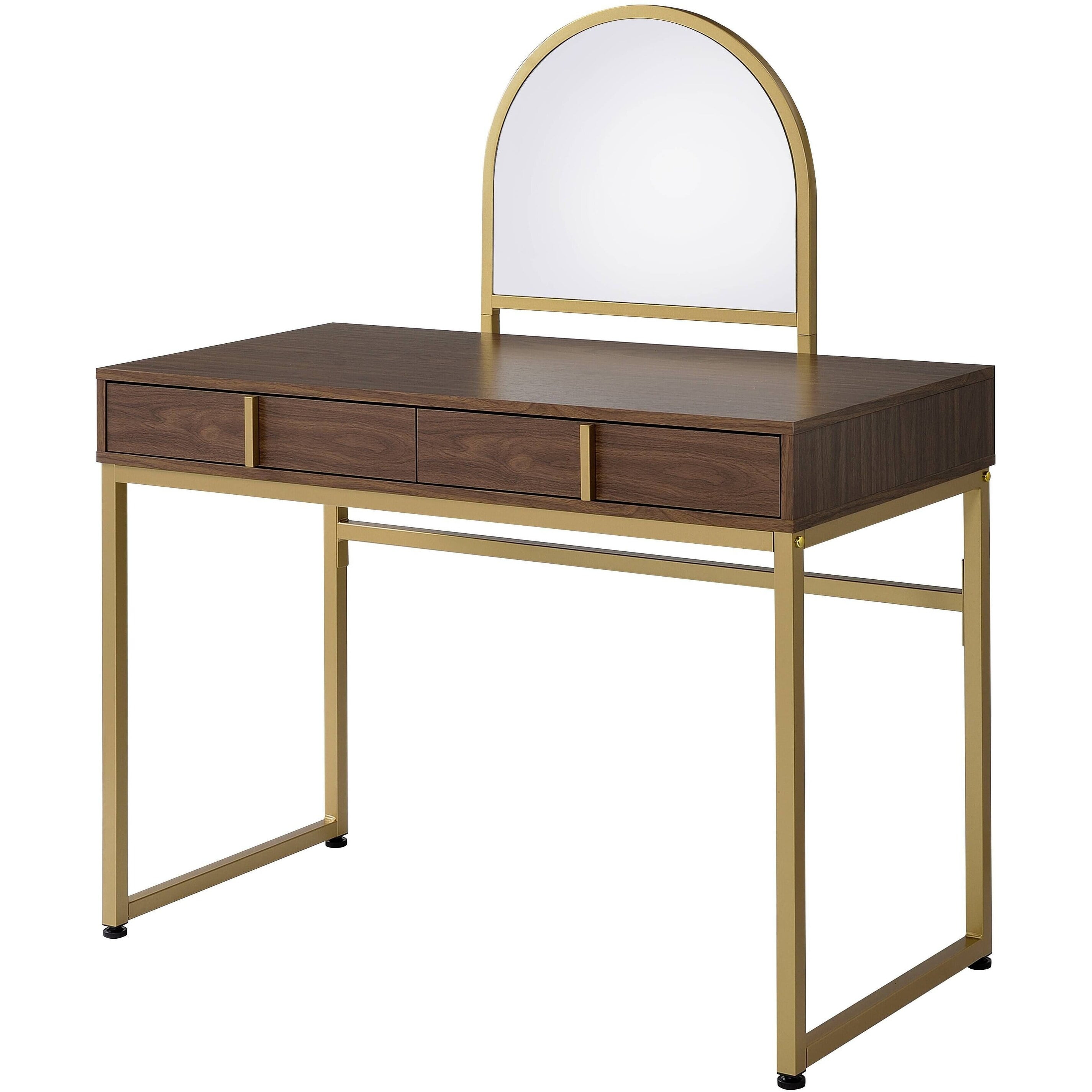 Picture of ACME Furniture AC00670 19 x 50 x 42 in. Coleen Vanity Desk&#44; Walnut & Gold