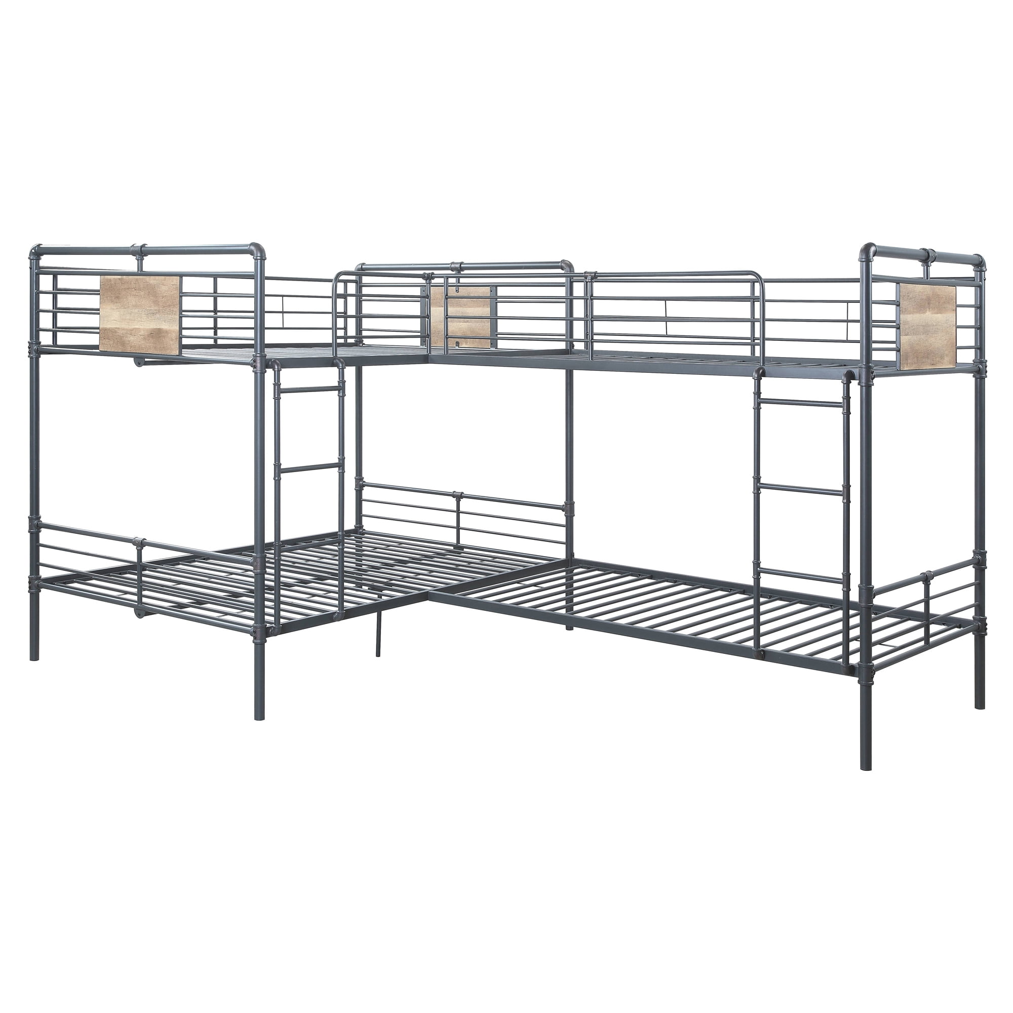 Picture of Acme Furniture BD00365 134 x 79 x 68 in. Cordelia L Shape Bunk Bed&#44; Sandy Black&#44; Dark Brone Hand-Brushed - Twin & Full Size