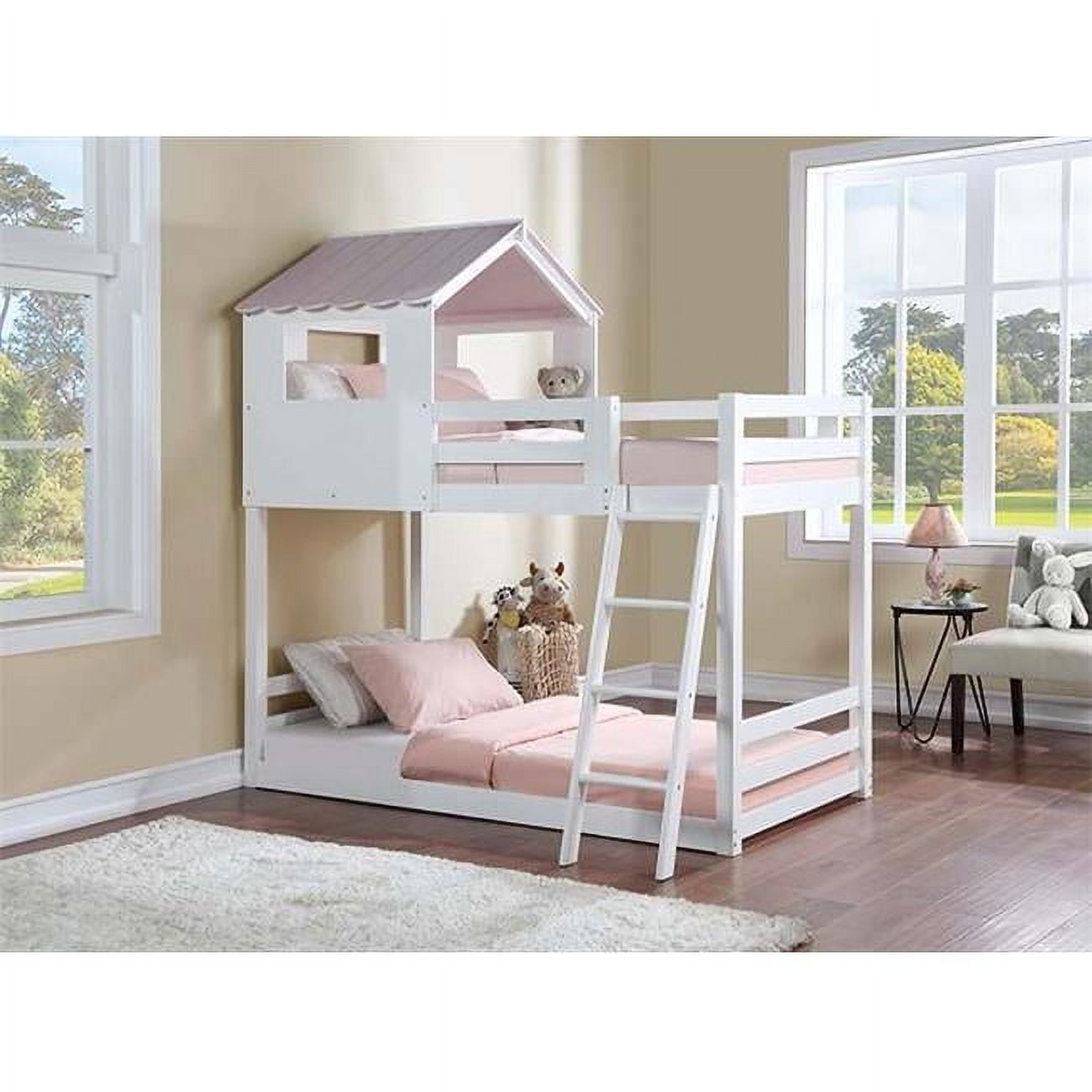 Acme Furniture BD00705 81 x 47 x 89 in. Solenne Bunk Bed, White & Pink - Twin Size -  Acme Furniture Industry Inc