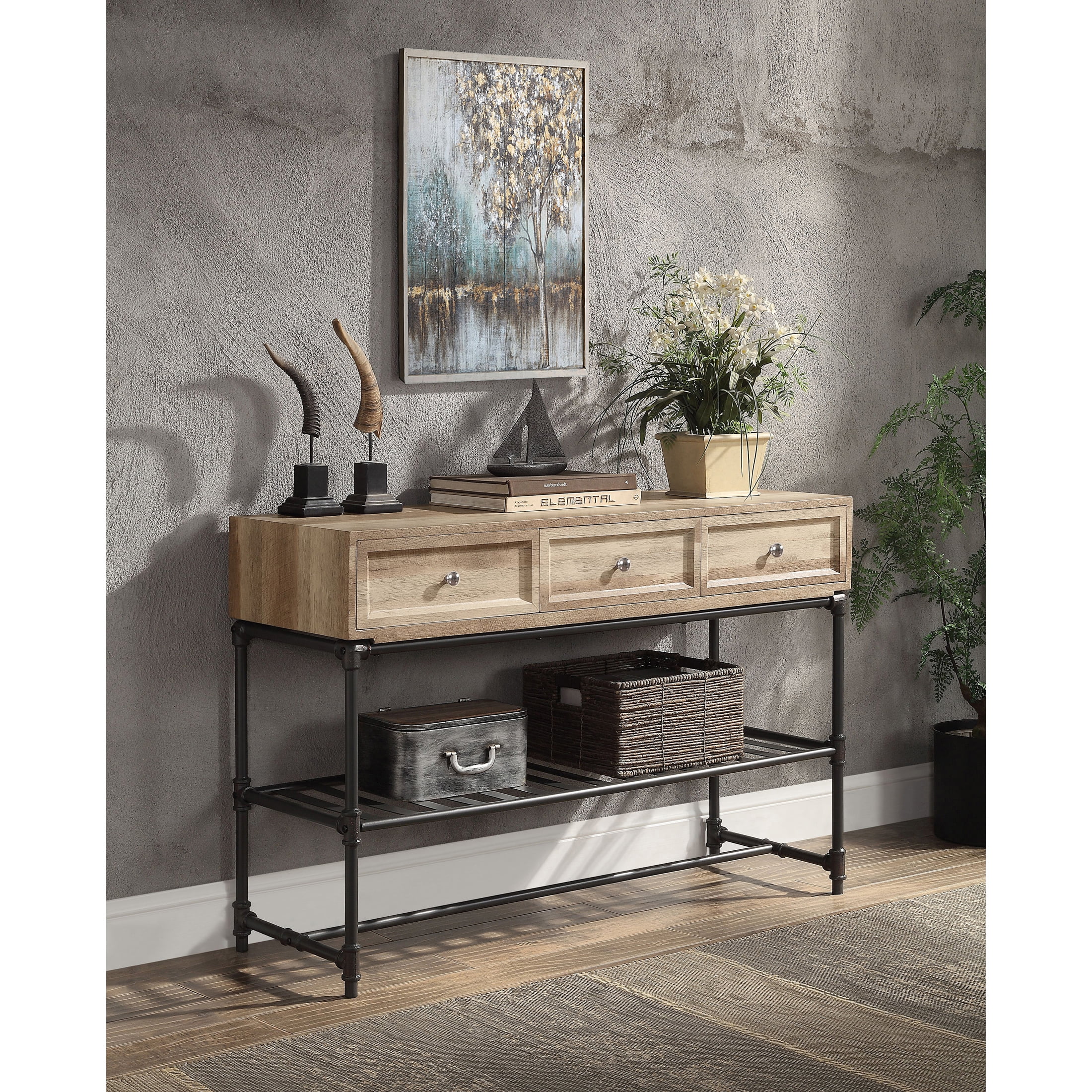 Picture of Acme Furniture LV00750 47 x 16 x 31 in. Brantley Sofa Table&#44; Oak & Sandy Black