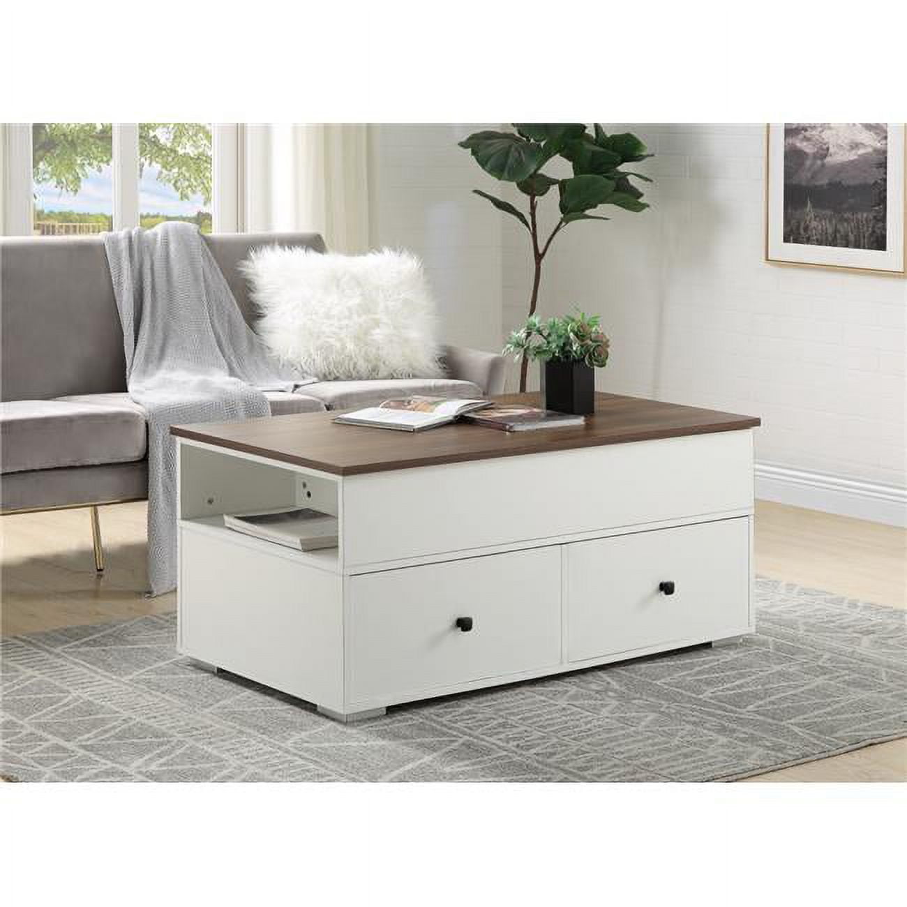 Picture of Acme Furniture LV00788 46 x 24 x 29.53 in. Aafje Coffee Table with Lift Top&#44; White & Walnut