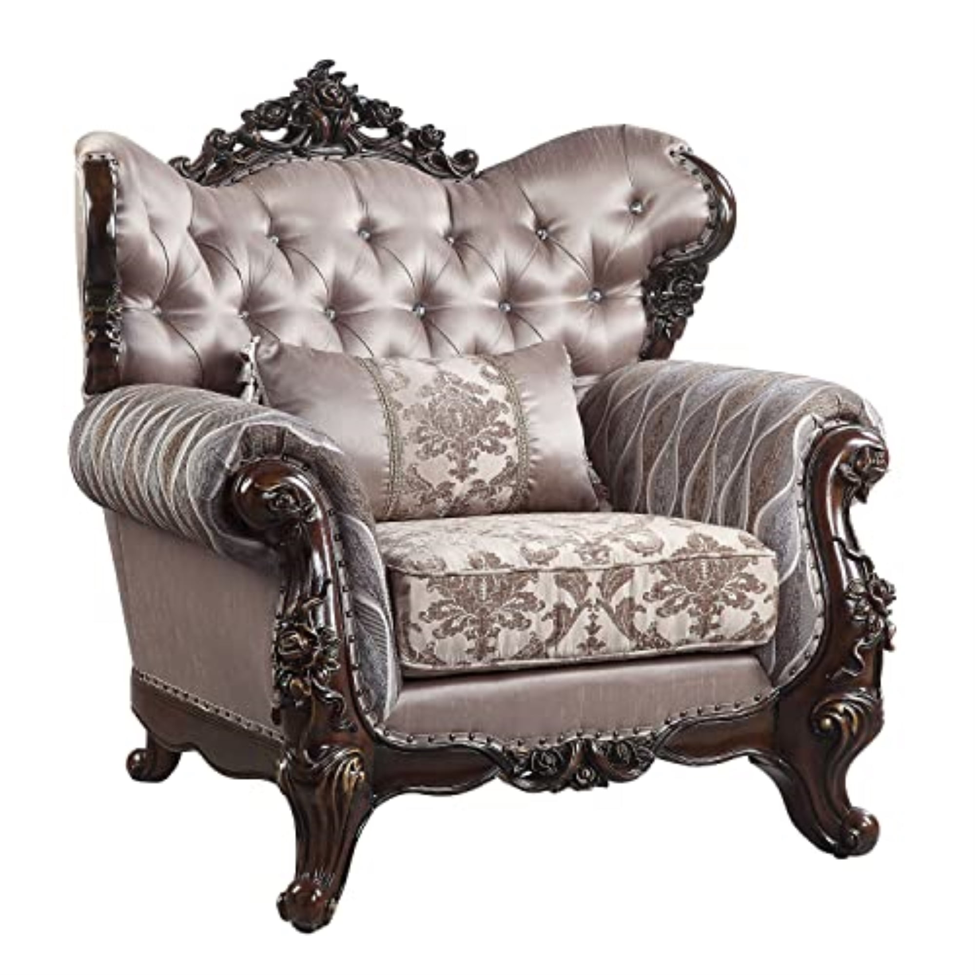 Picture of Acme Furniture LV00811 46 x 41 x 45 in. Benbek Stationary Fabric Chair with Pillow&#44; Fabric & Antique Oak