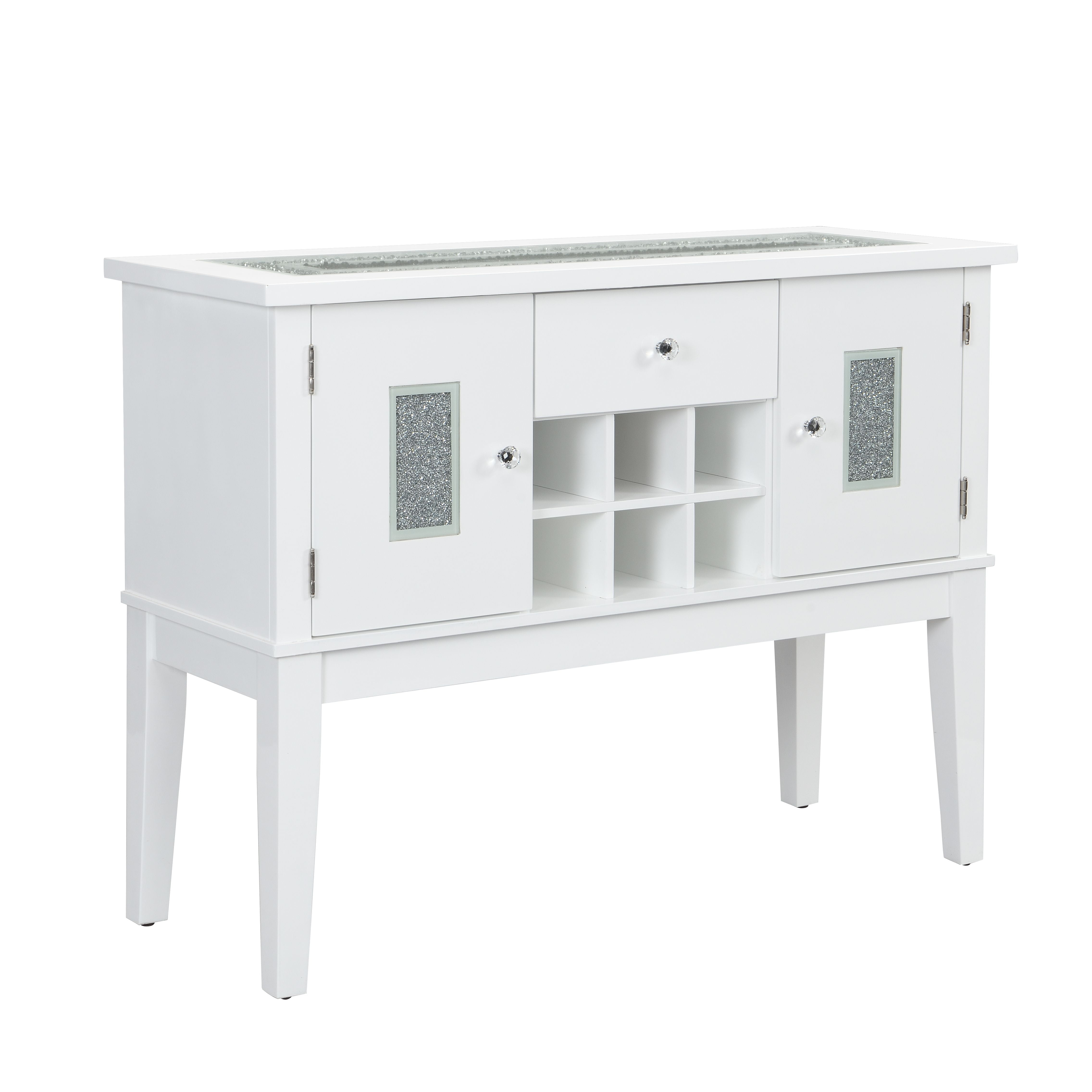 Picture of Acme Furniture DN00816 48 x 18 x 36 in. Elizaveta Server&#44; Gray Velvet&#44; Faux Crystal Diamonds & White High Gloss