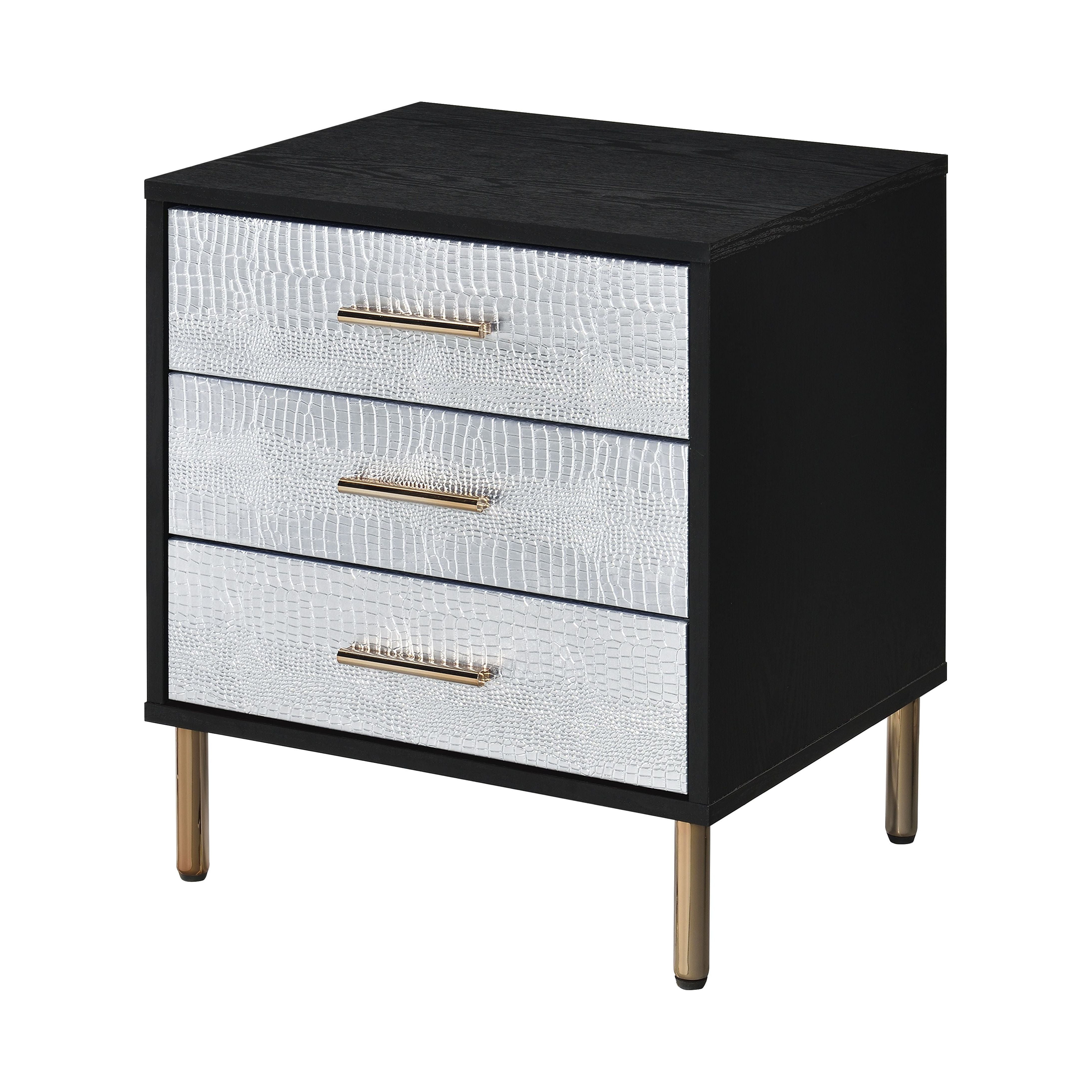 Picture of Acme Furniture AC00842 19 x 16 x 23 in. Myles Nightstand - Black&#44; Silver & Gold