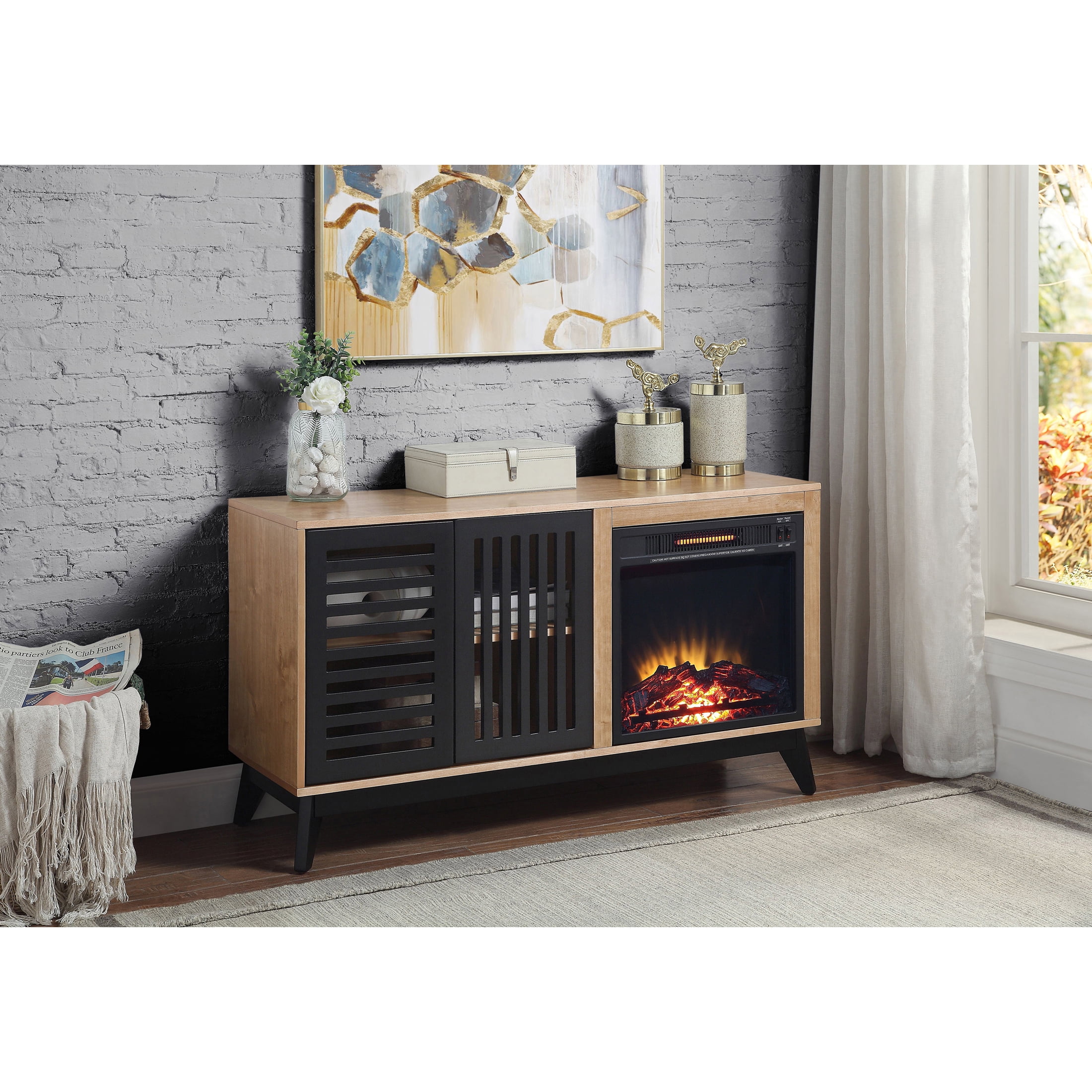 Picture of Acme Furniture AC00849 46 x 16 x 26 in. Gamaliel Fireplace&#44; Oak & Espresso