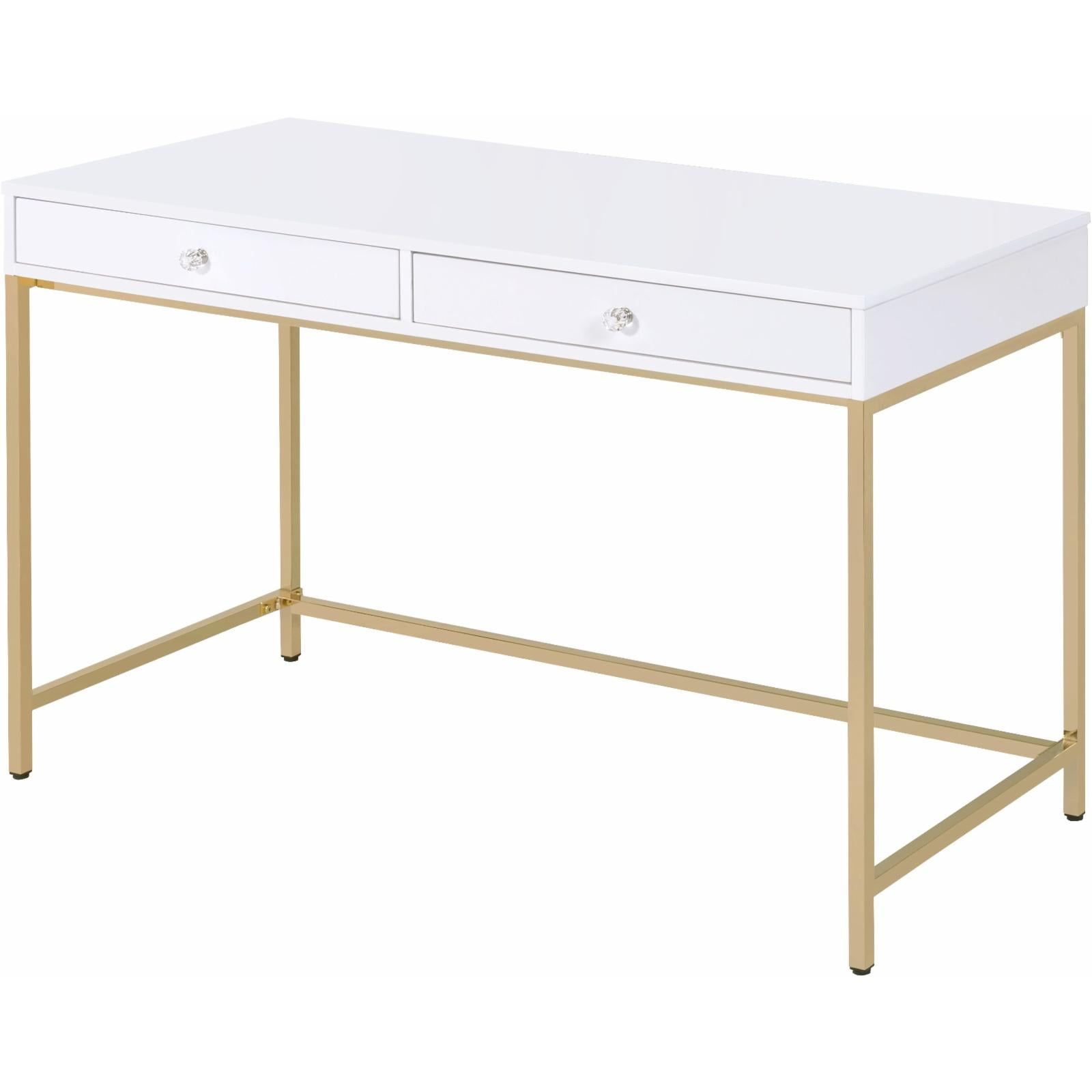 Picture of Acme Furniture AC00899 47 x 20 x 31 in. Ottey Vanity Desk&#44; White High Gloss & Gold