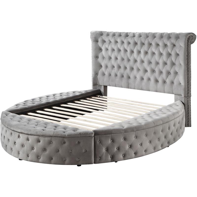 Picture of Acme Furniture BD00967Q 109 x 83 x 56 in. Gaiva Bed with Storage&#44; Gray Velvet - Queen Size