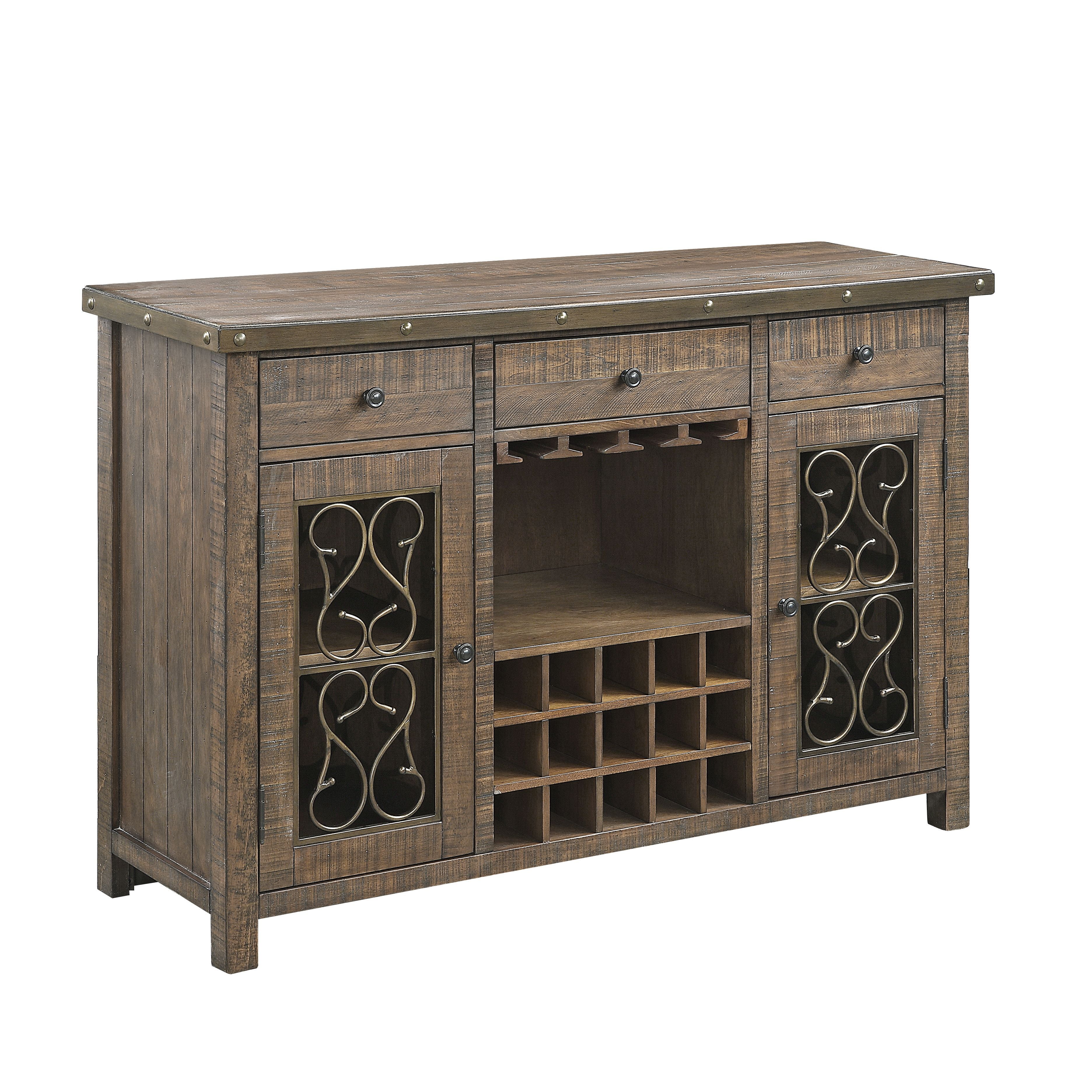 Picture of Acme Furniture DN00983 56 x 18 x 36 in. Raphaela Server with Cup Holder & Wine Rack&#44; Weathered Cherry