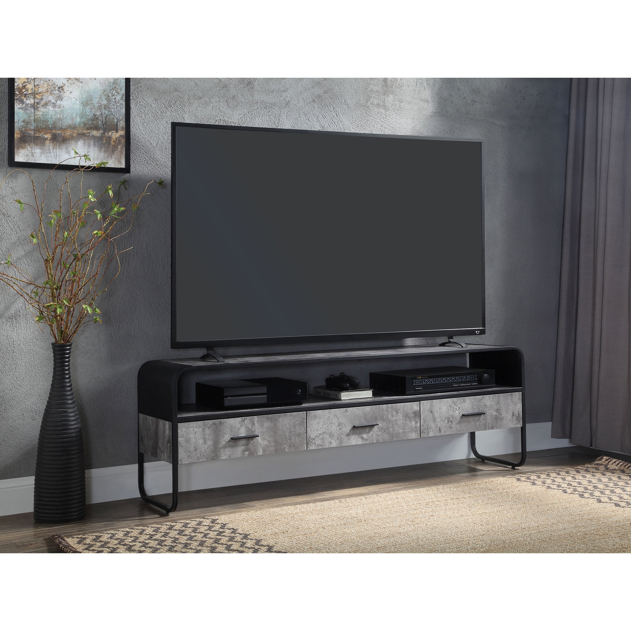 Picture of Acme Furniture LV01142 60 x 14 x 20 in. Raziela TV Stand&#44; Concrete Gray & Black