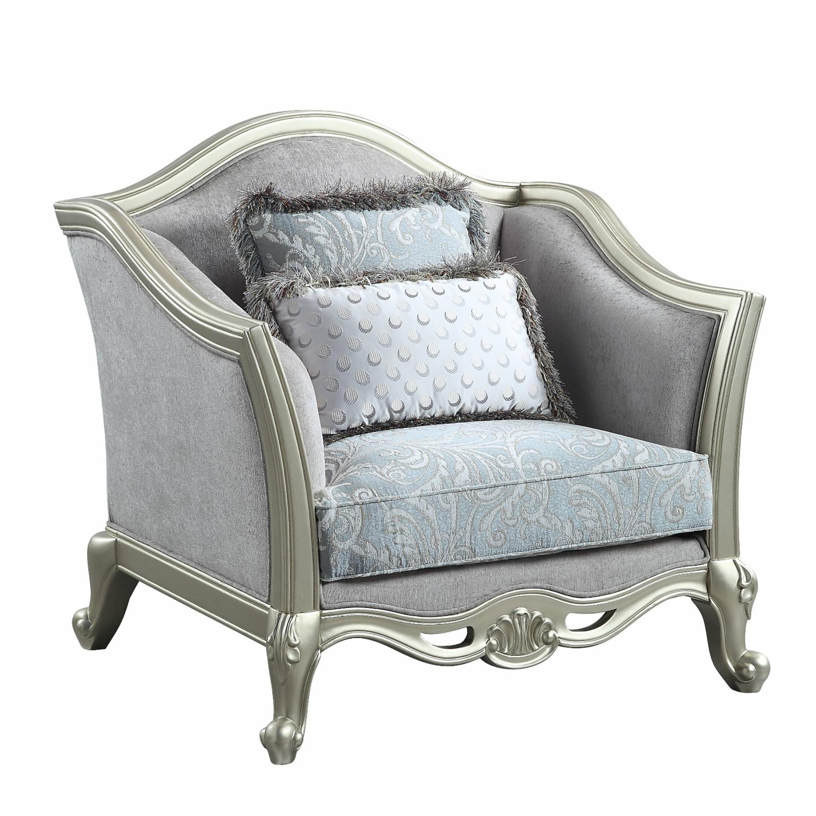 Picture of Acme Furniture LV01119 44 x 36 x 41 in. Qunsia Stationary Fabric Chair with 2 Pillows&#44; Light Gray Linen & Champagne