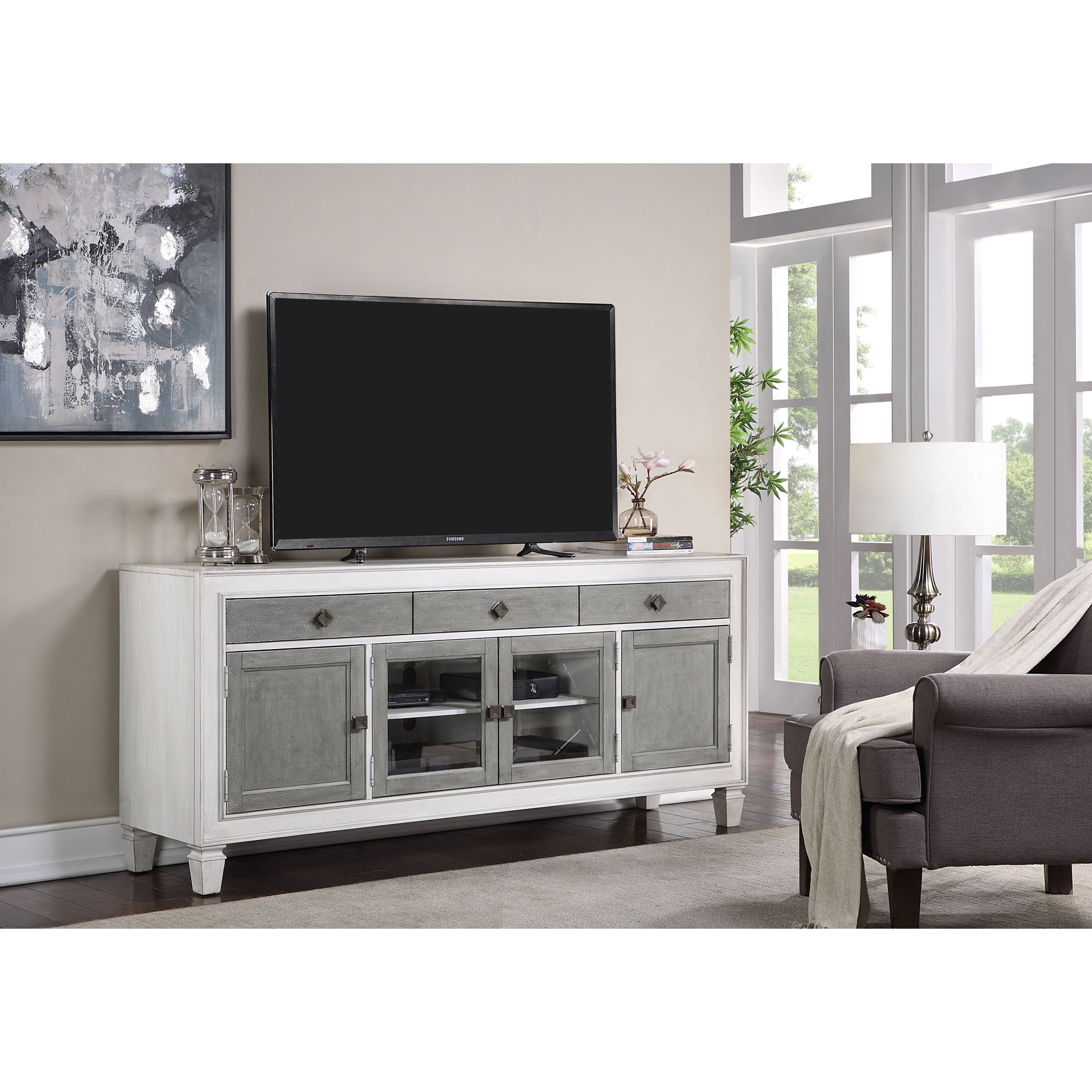 Picture of Acme Furniture LV01317 76 x 19 x 34 in. Katia TV Stand&#44; Rustic Gray & White