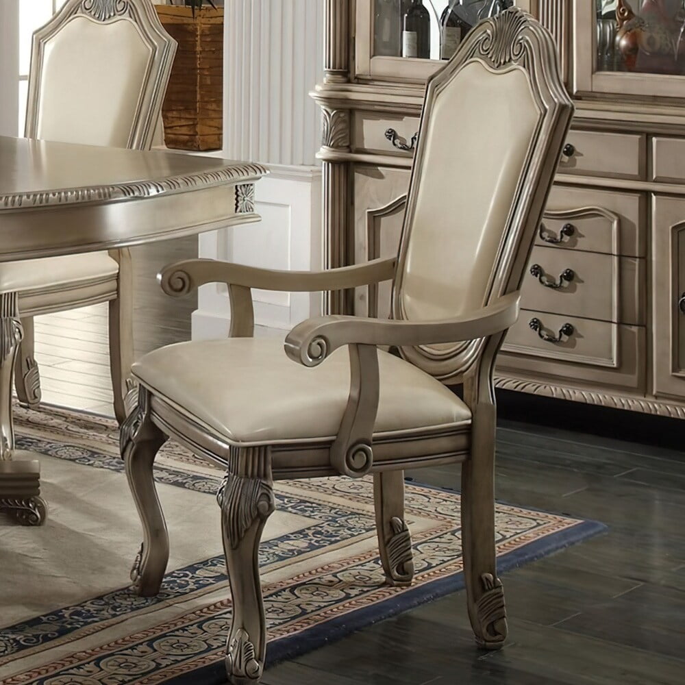 Picture of Acme Furniture 64068A 29 x 29 x 45 in. Chateau de Ville Arm Chair&#44; PU & Antique White - Set of 2