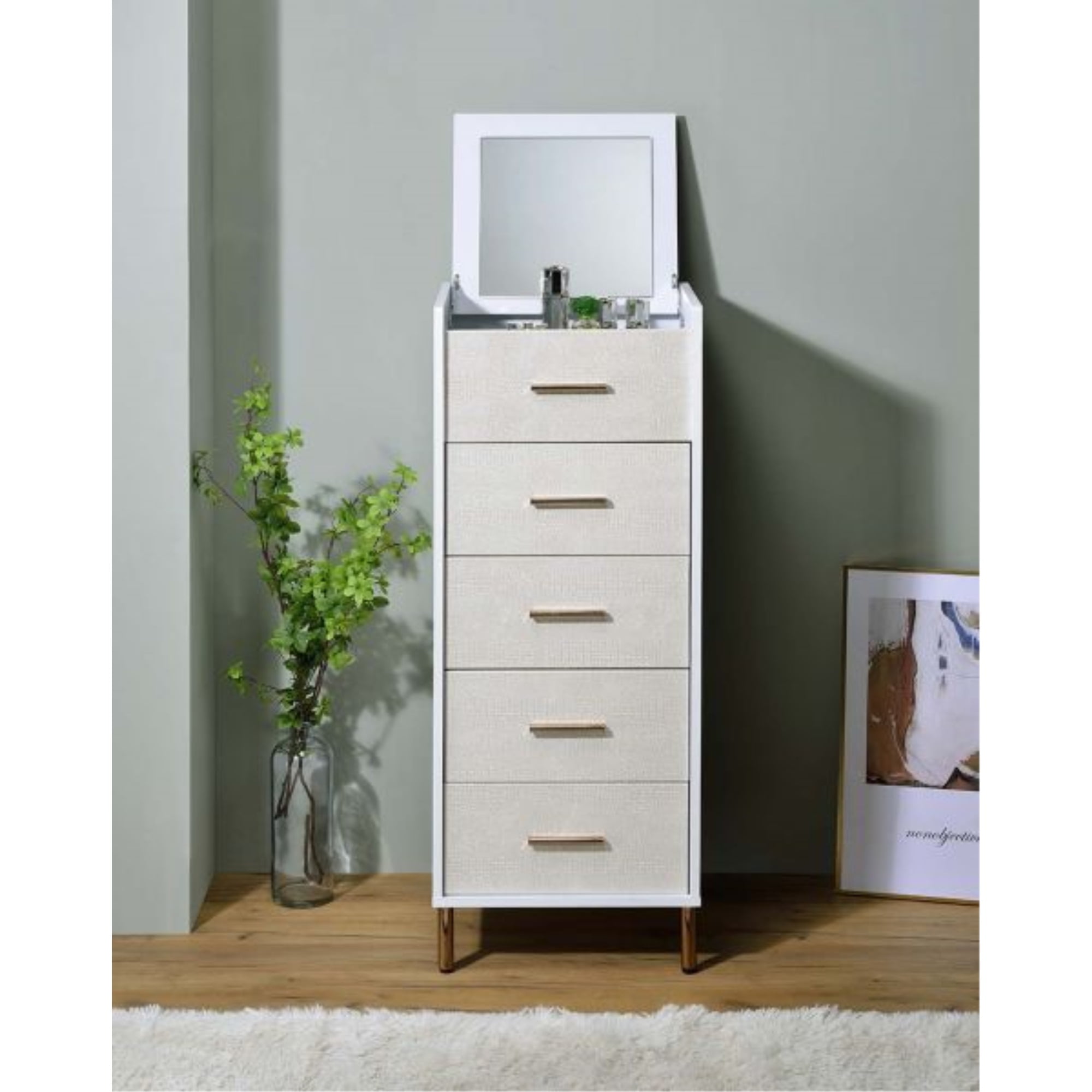 Picture of Acme Furniture AC01168 17 x 16 x 45 in. Myles Jewelry Armoire - White&#44; Champagne & Gold