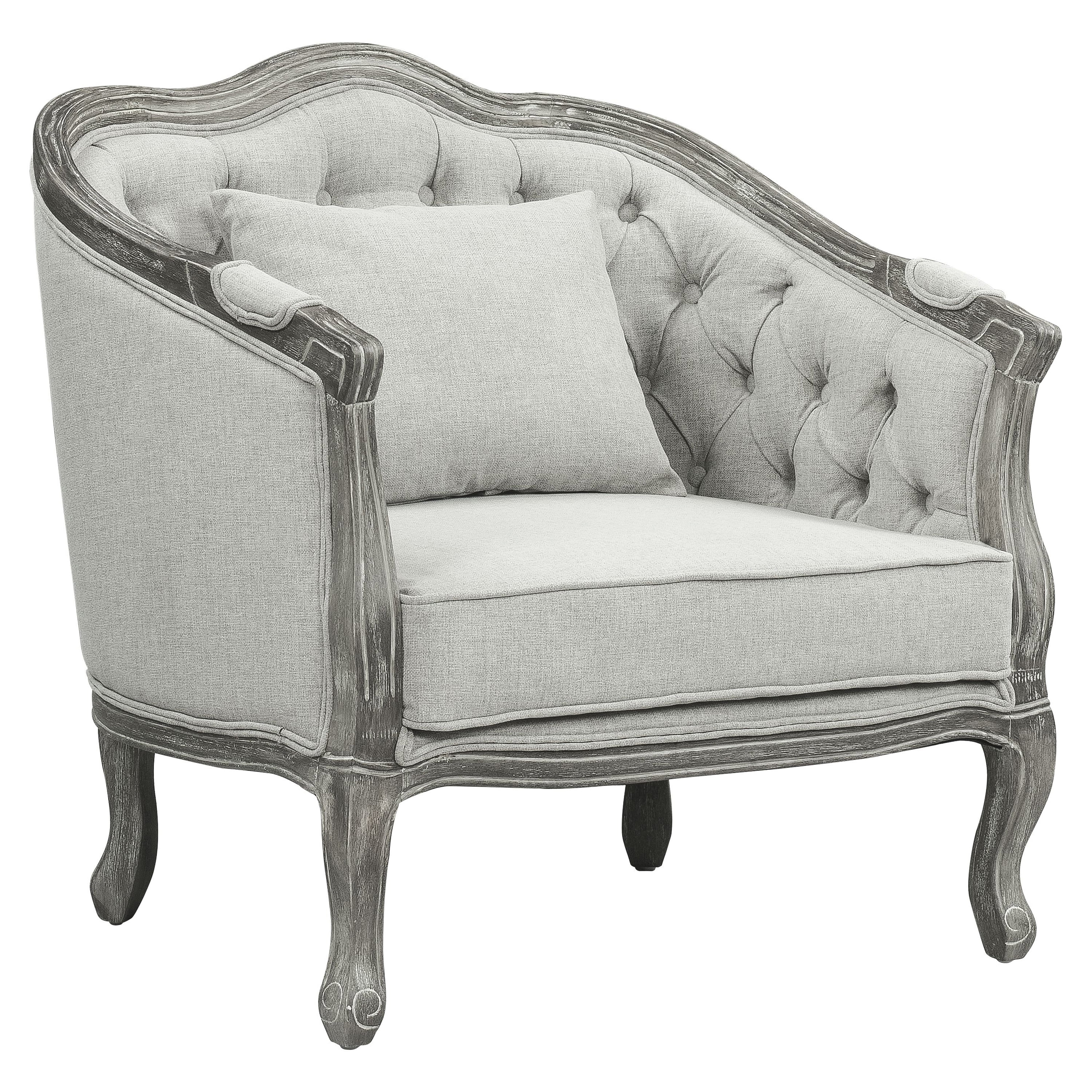 Picture of Acme Furniture LV01163 37 x 29 x 37 in. Samael Accent Chair with Pillow&#44; Gray Linen & Gray Oak