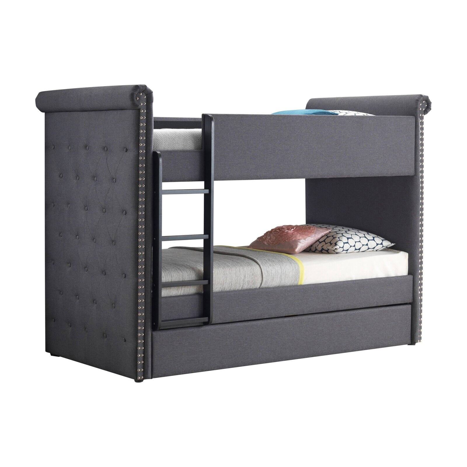 Picture of Acme Furniture 37855 88 x 43 x 65 in. Romana II Bunk Bed & Trundle&#44; Gray Fabric - Twin Size