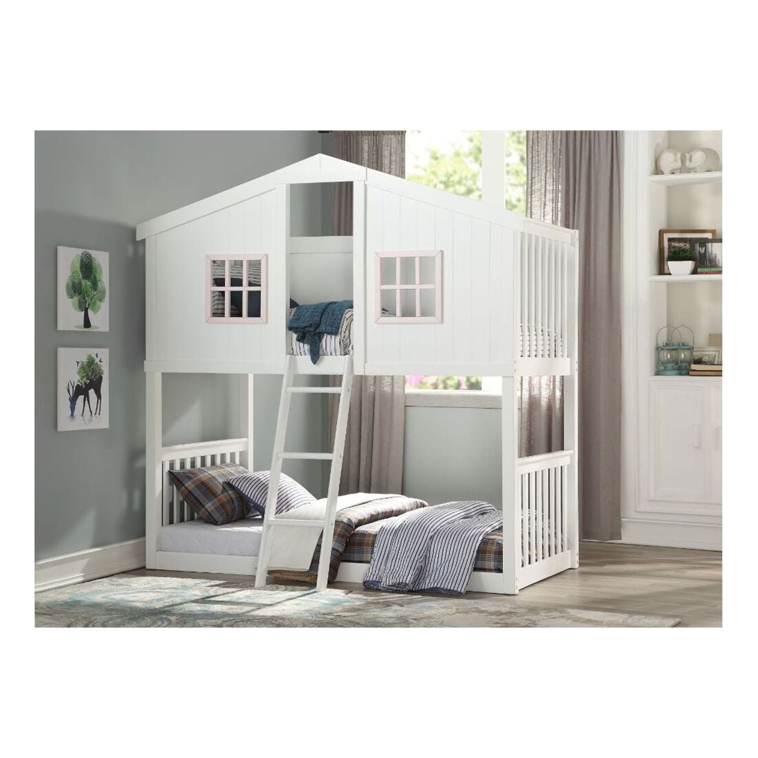 Picture of Acme Furniture 37410 84 x 42 x 84 in. Rohan Cottage Bunk Bed&#44; White & Pink - Twin Size