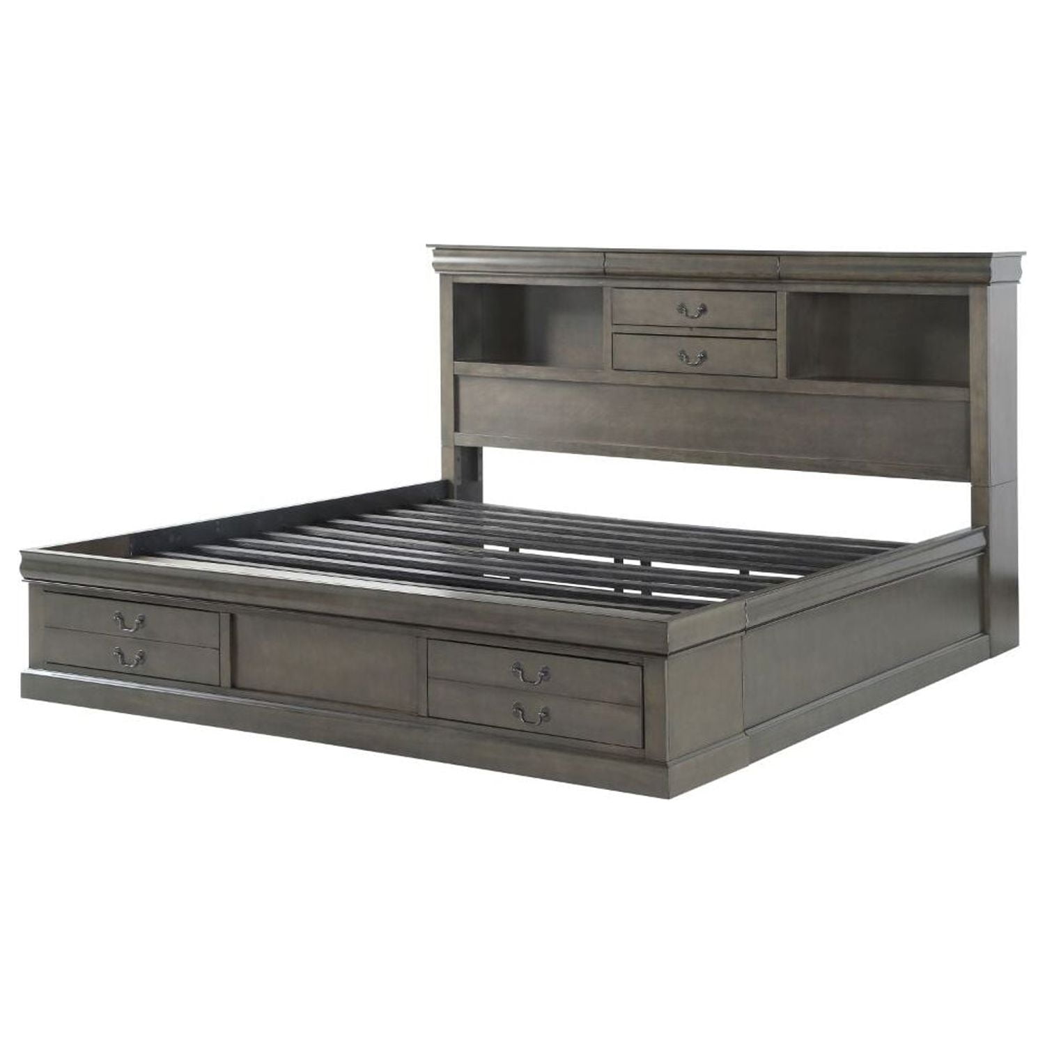 Picture of Acme Furniture 24927EK 82 x 77 x 48 in. Louis Philippe III Eastern Bed with Storage&#44; Dark Gray - King Size